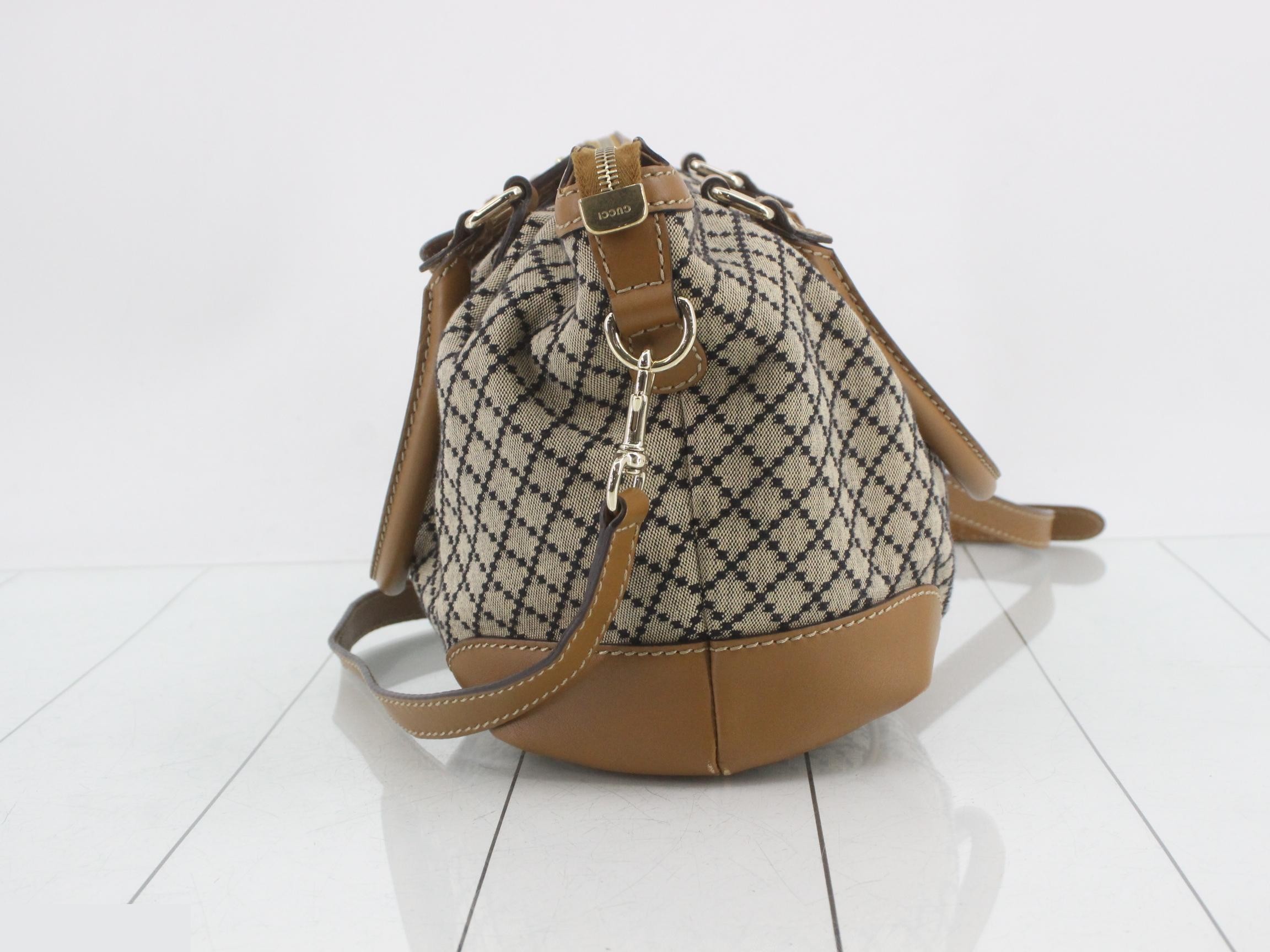 Canvas x Leather 2-Way Handbag, Diamante, Beige/Brown — view 3