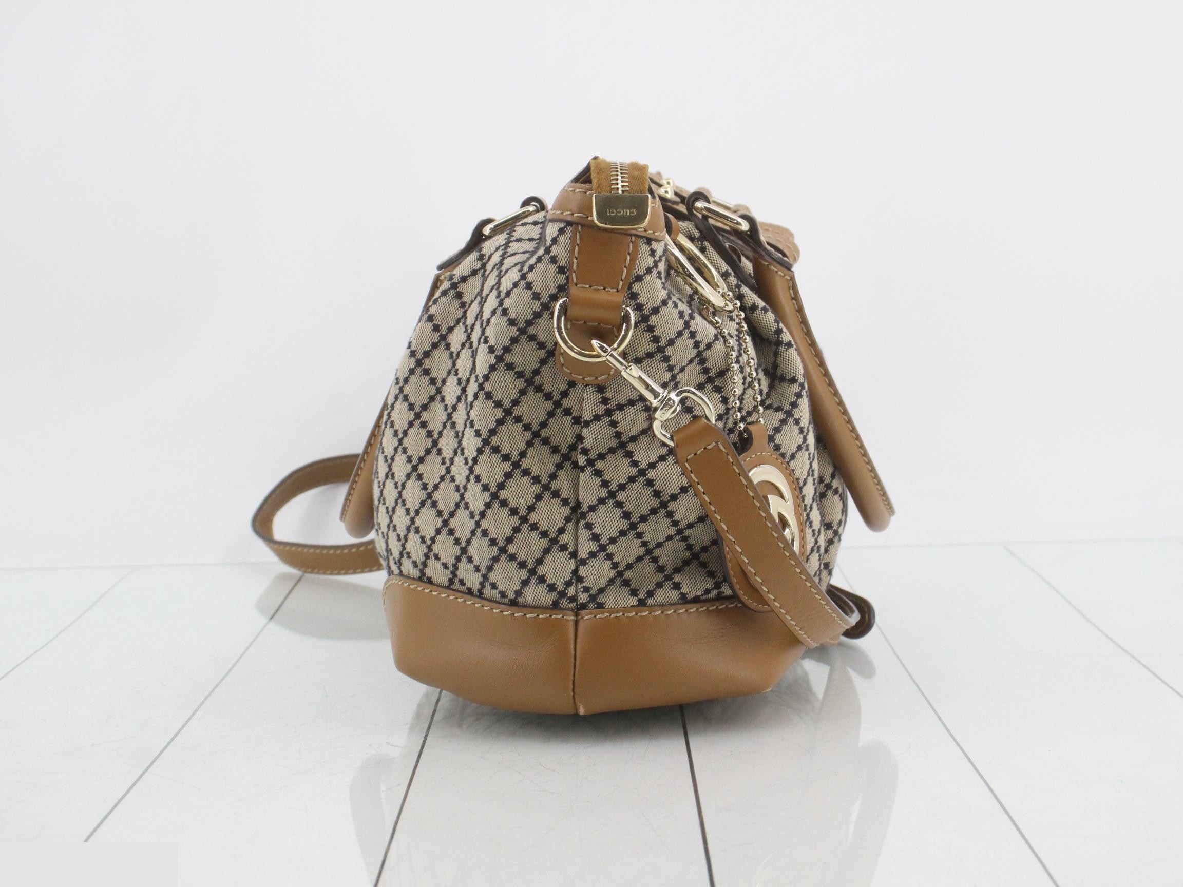 Canvas x Leather 2-Way Handbag, Diamante, Beige/Brown — view 4