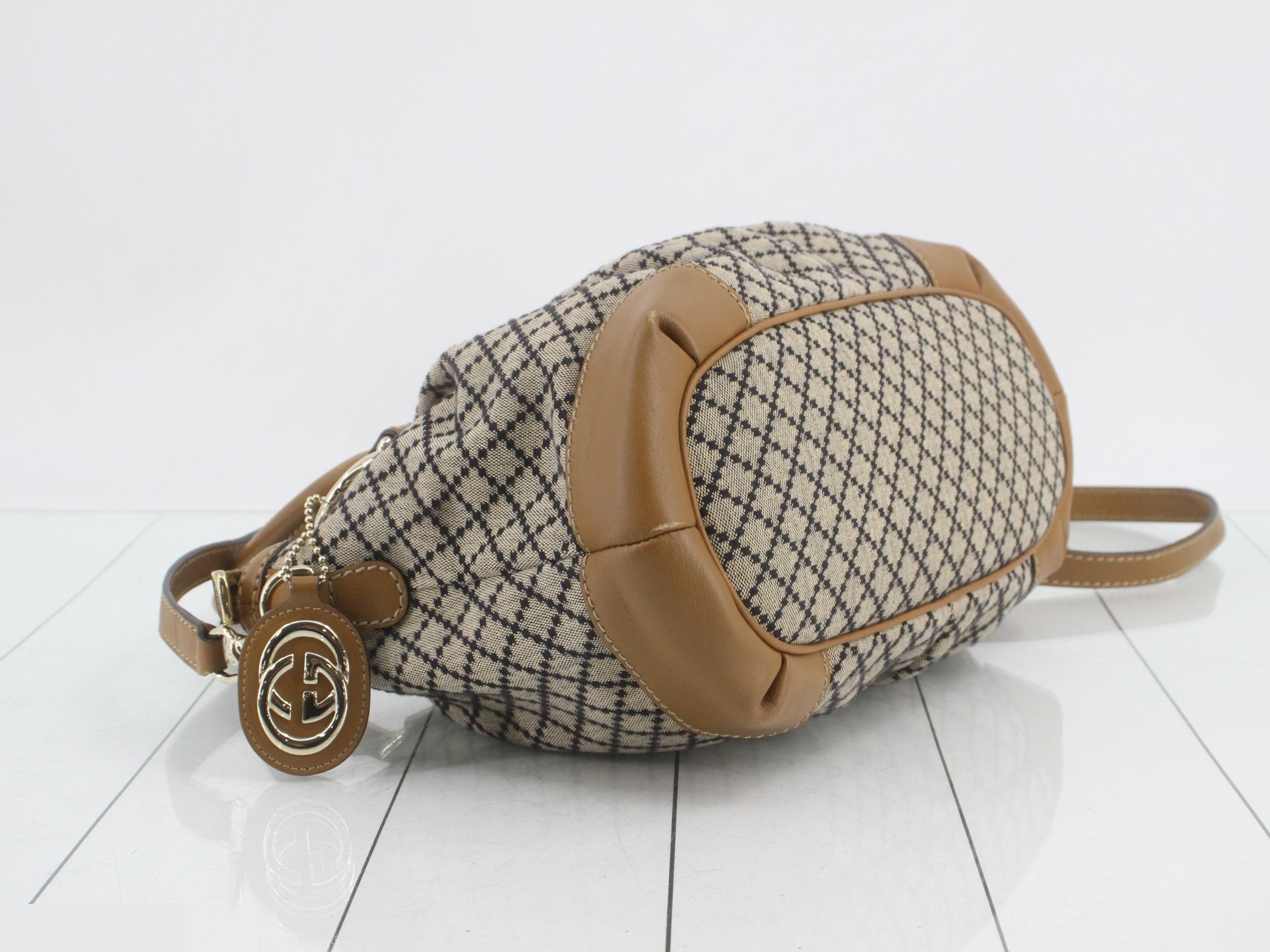 Canvas x Leather 2-Way Handbag, Diamante, Beige/Brown — view 5