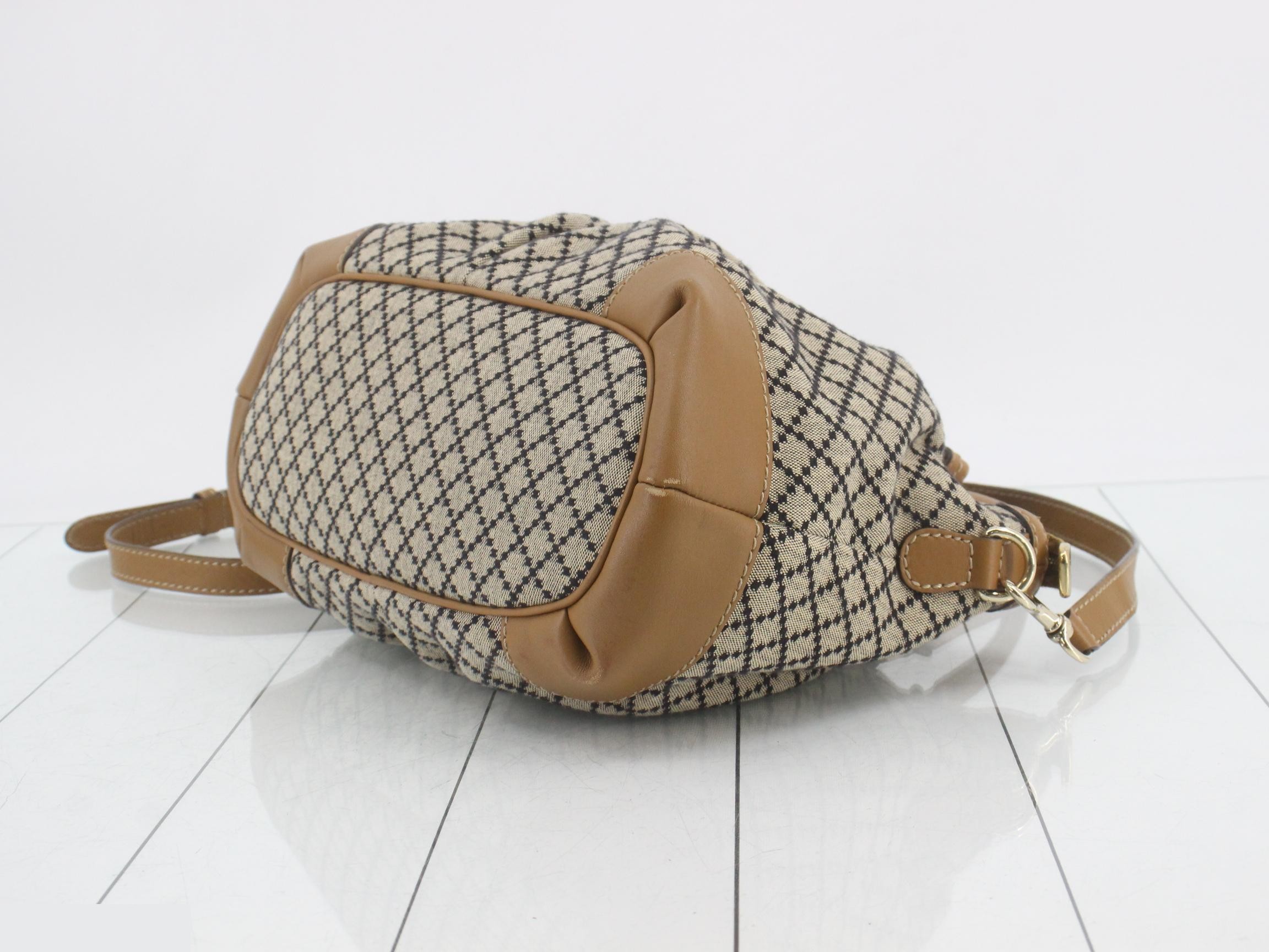 Canvas x Leather 2-Way Handbag, Diamante, Beige/Brown — view 6