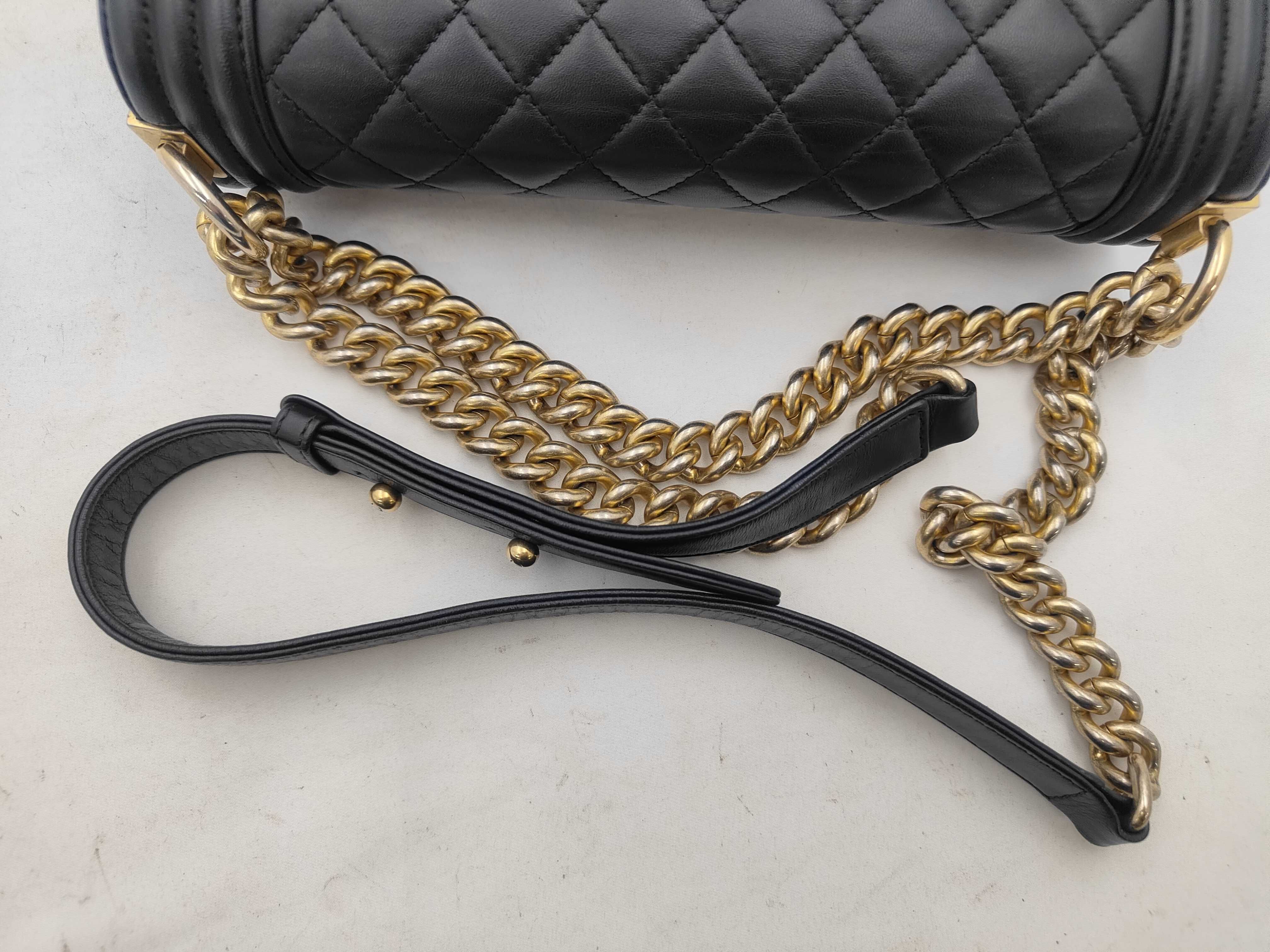 Boy Chanel Chain Shoulder Bag, Lambskin, Navy — view 3
