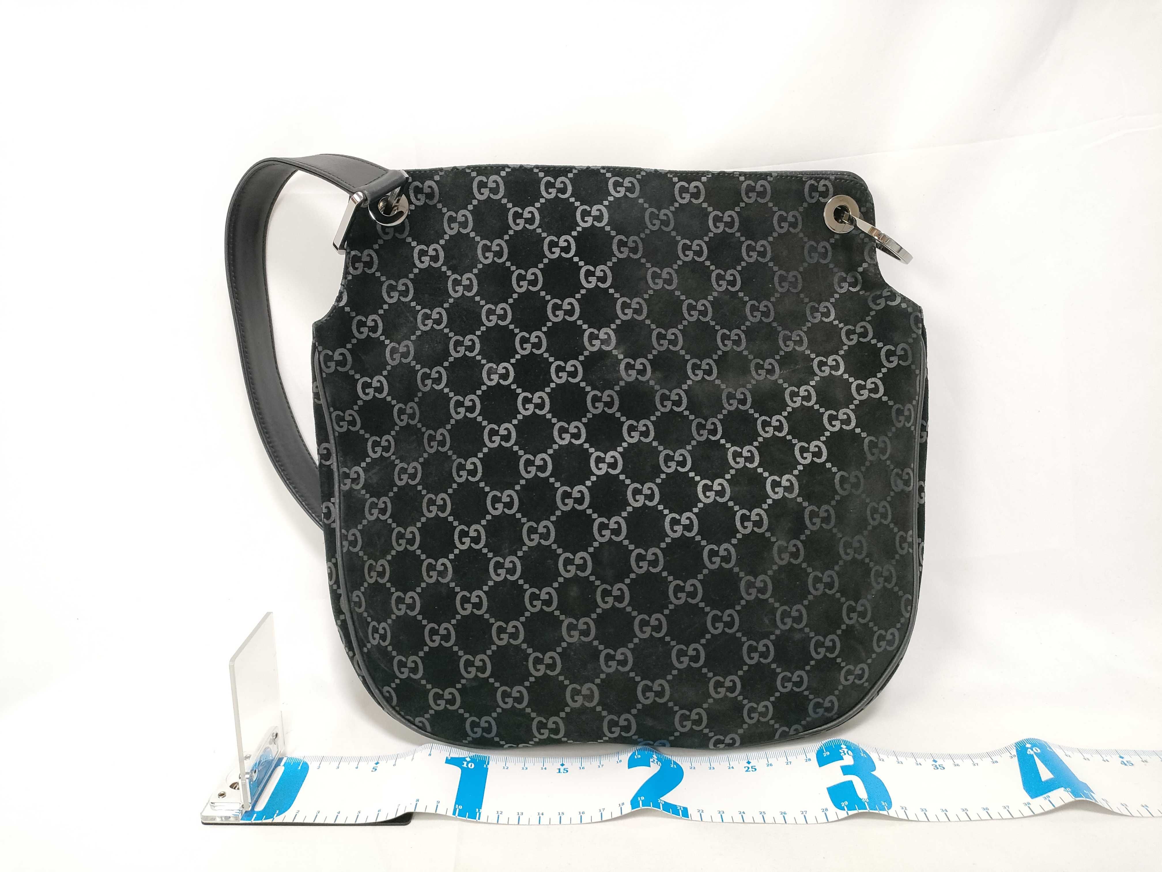 GG Suede Leather One-Shoulder Bag, Black — view 2