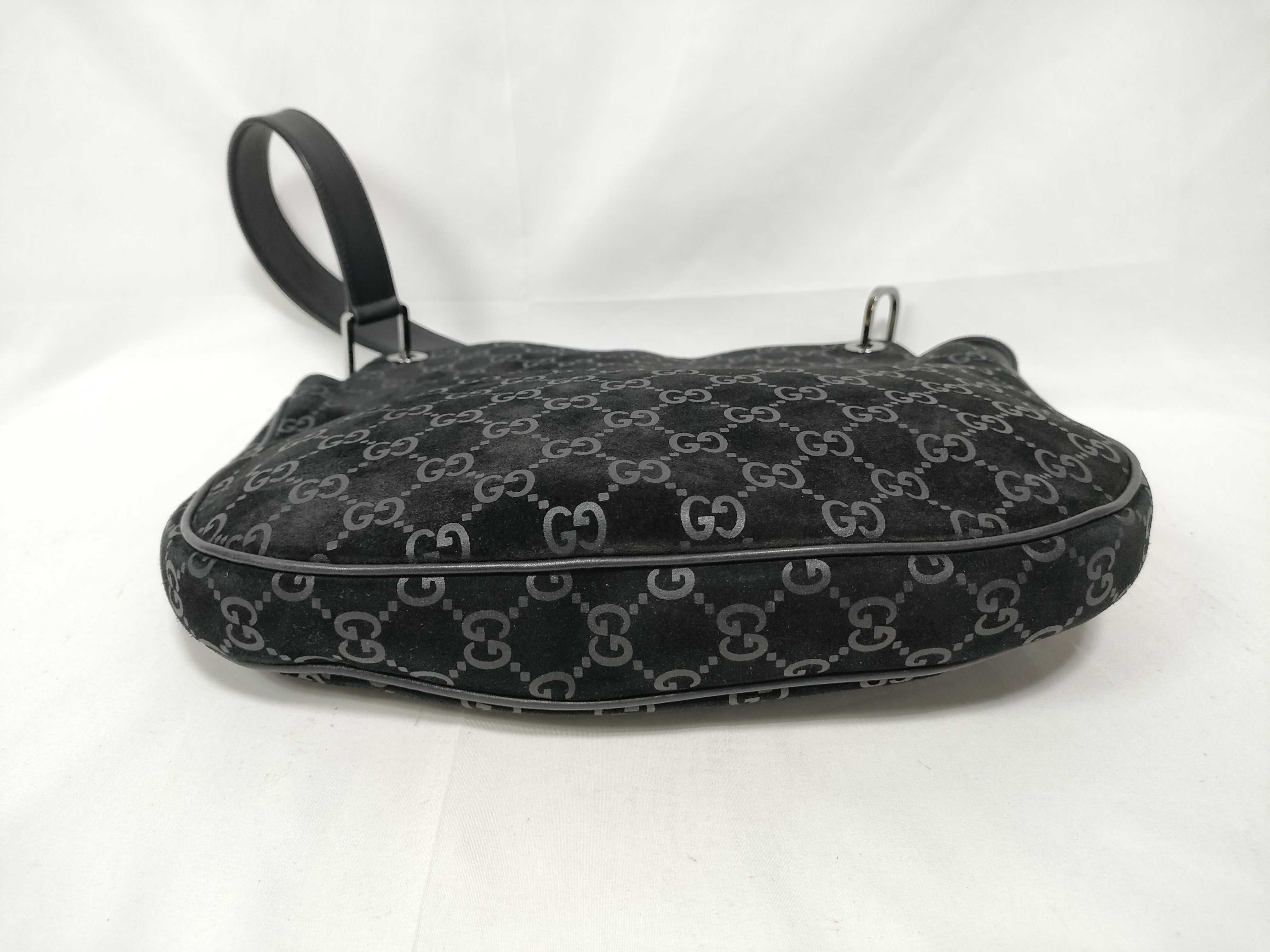 GG Suede Leather One-Shoulder Bag, Black — view 3