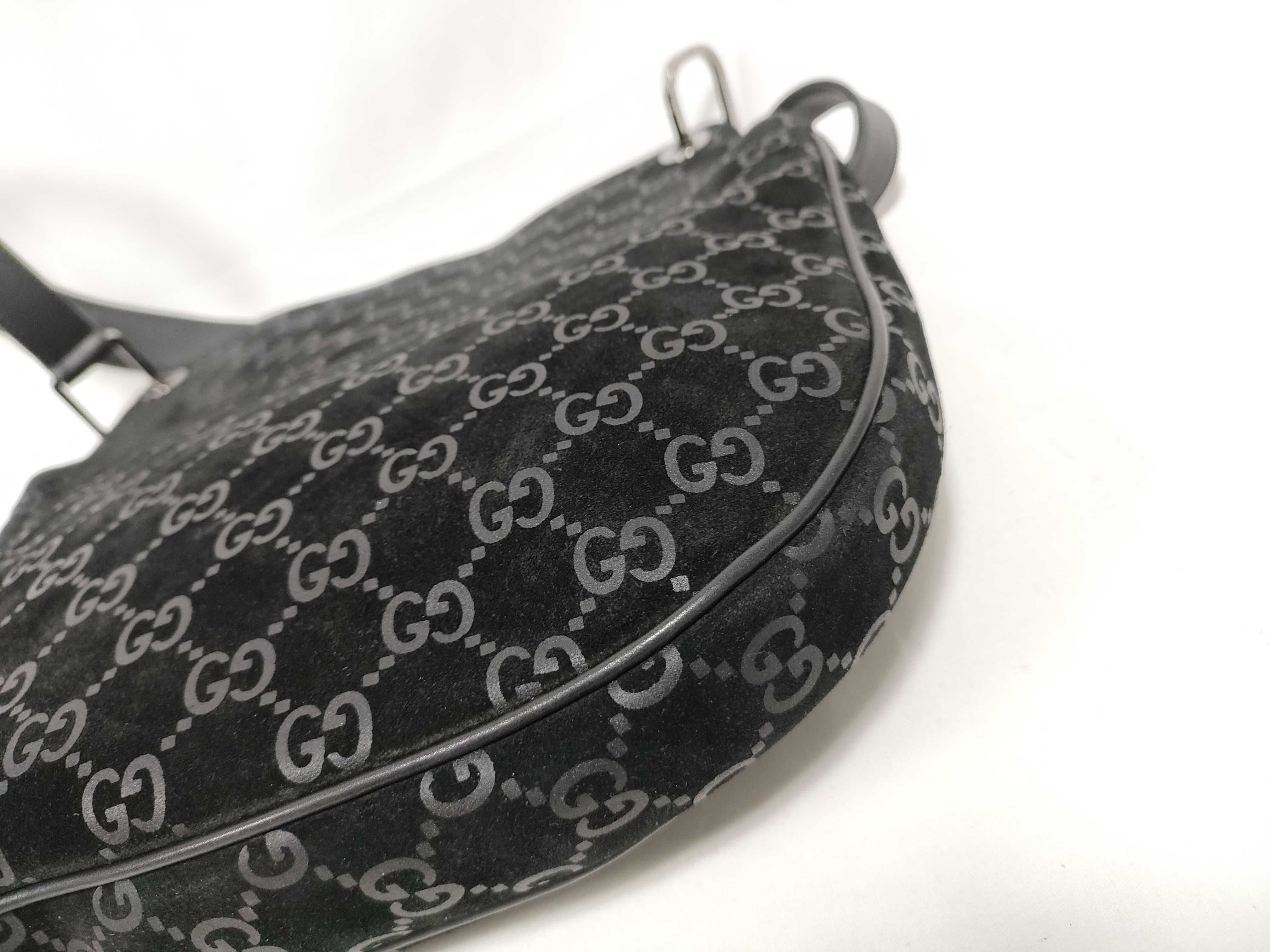 GG Suede Leather One-Shoulder Bag, Black — view 4