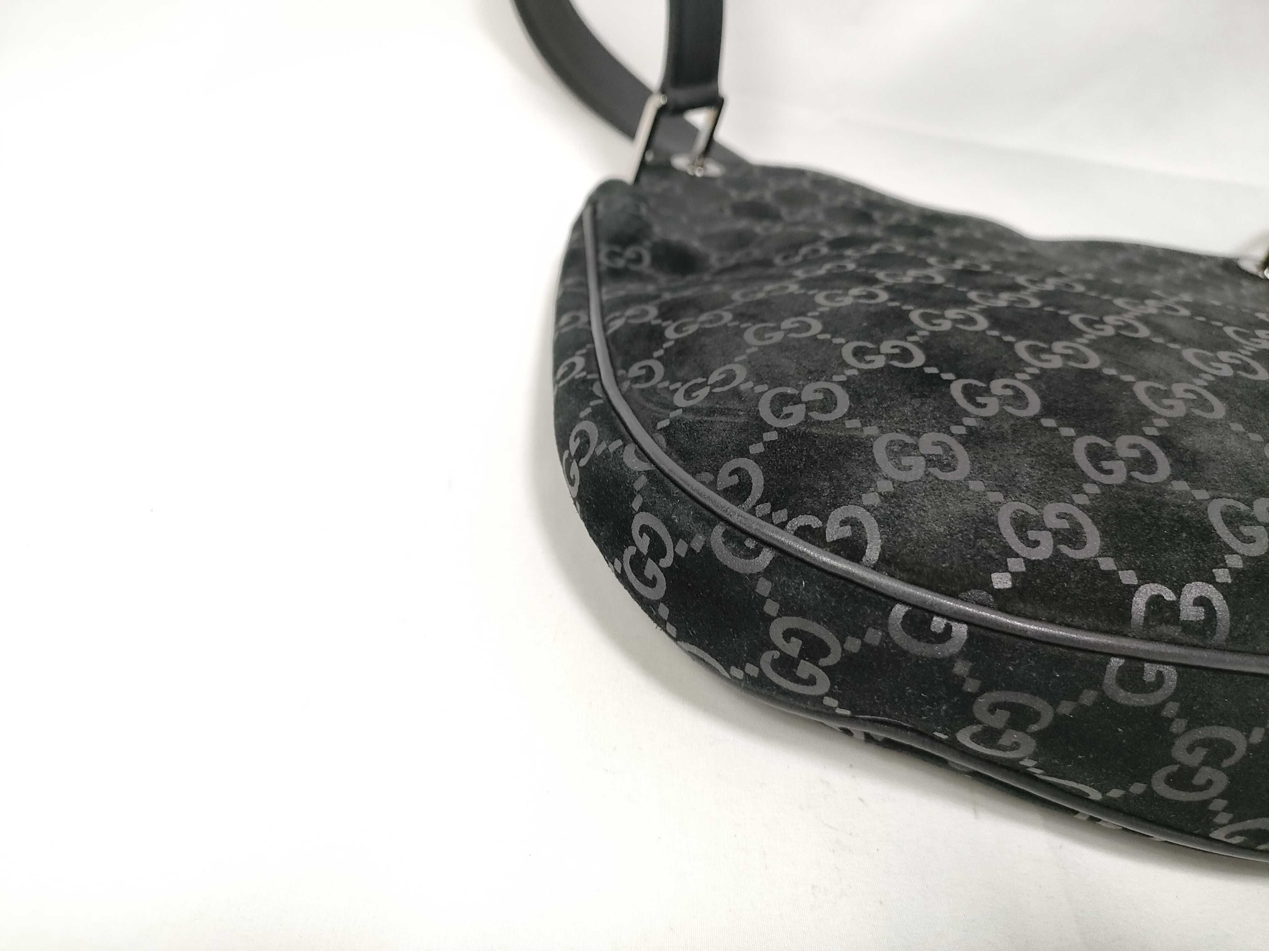 GG Suede Leather One-Shoulder Bag, Black — view 5