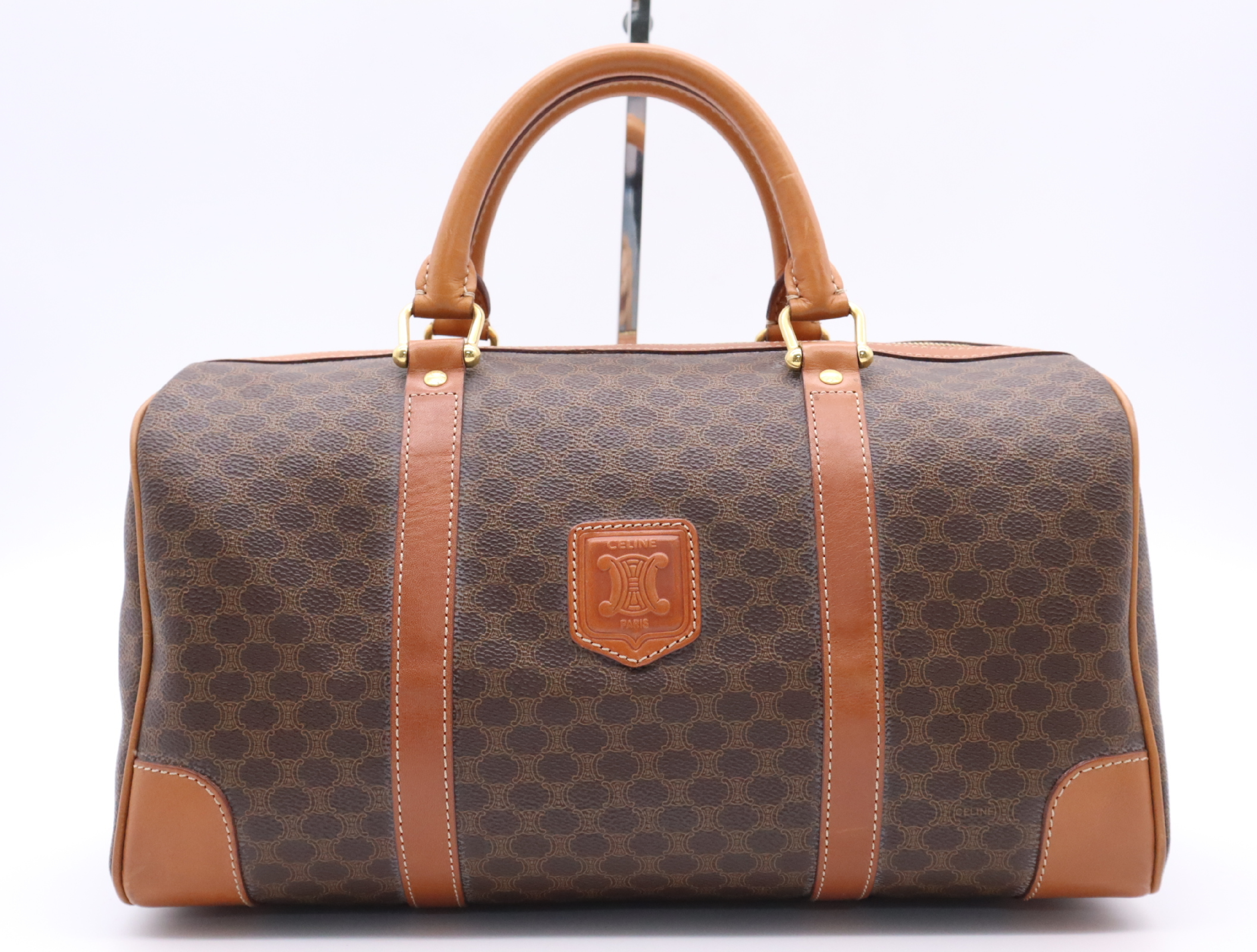 PVC/Leather Macadam Mini Boston Bag, Brown/Light Brown Handbag