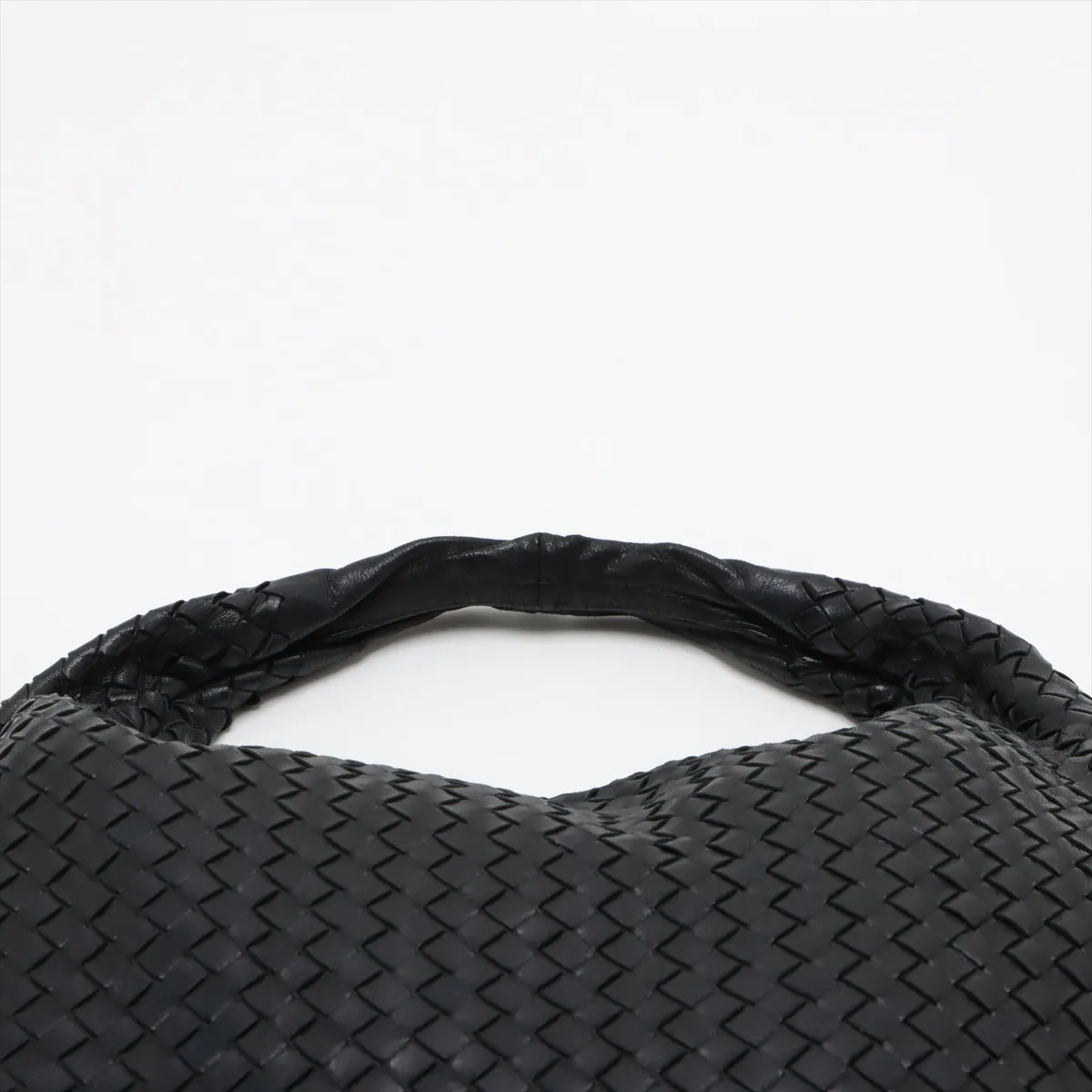 Intrecciato Hobo Leather Shoulder Bag Black 115654 — view 6