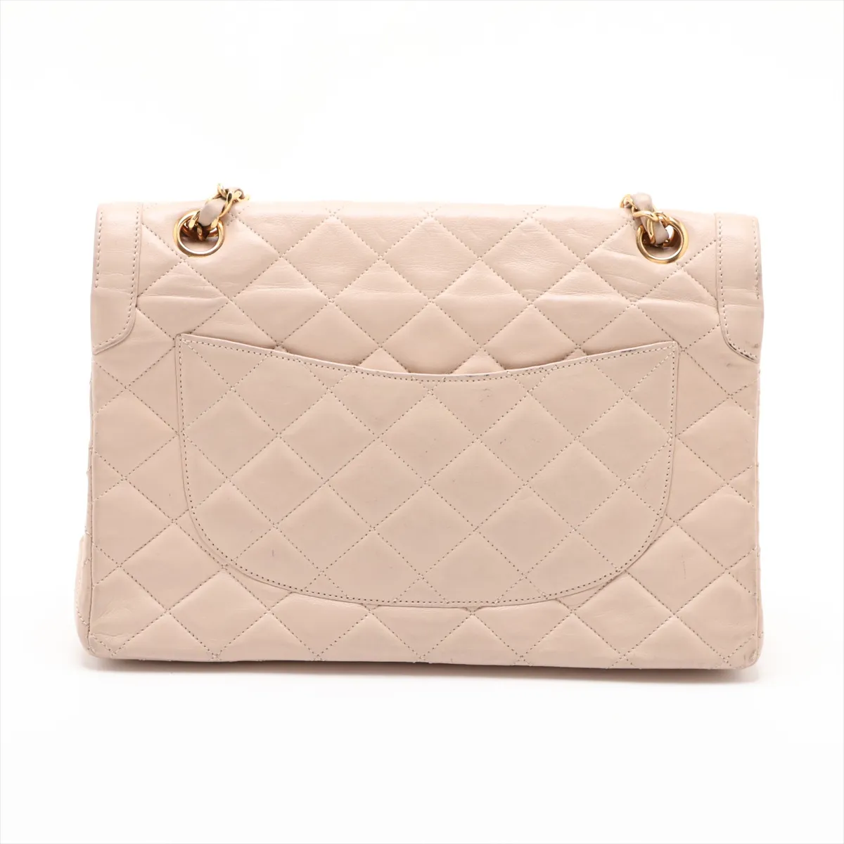 Matelassé Lambskin Double Flap Double Chain Bag, Paris Limited Edition, Beige with Gold Hardware — view 2