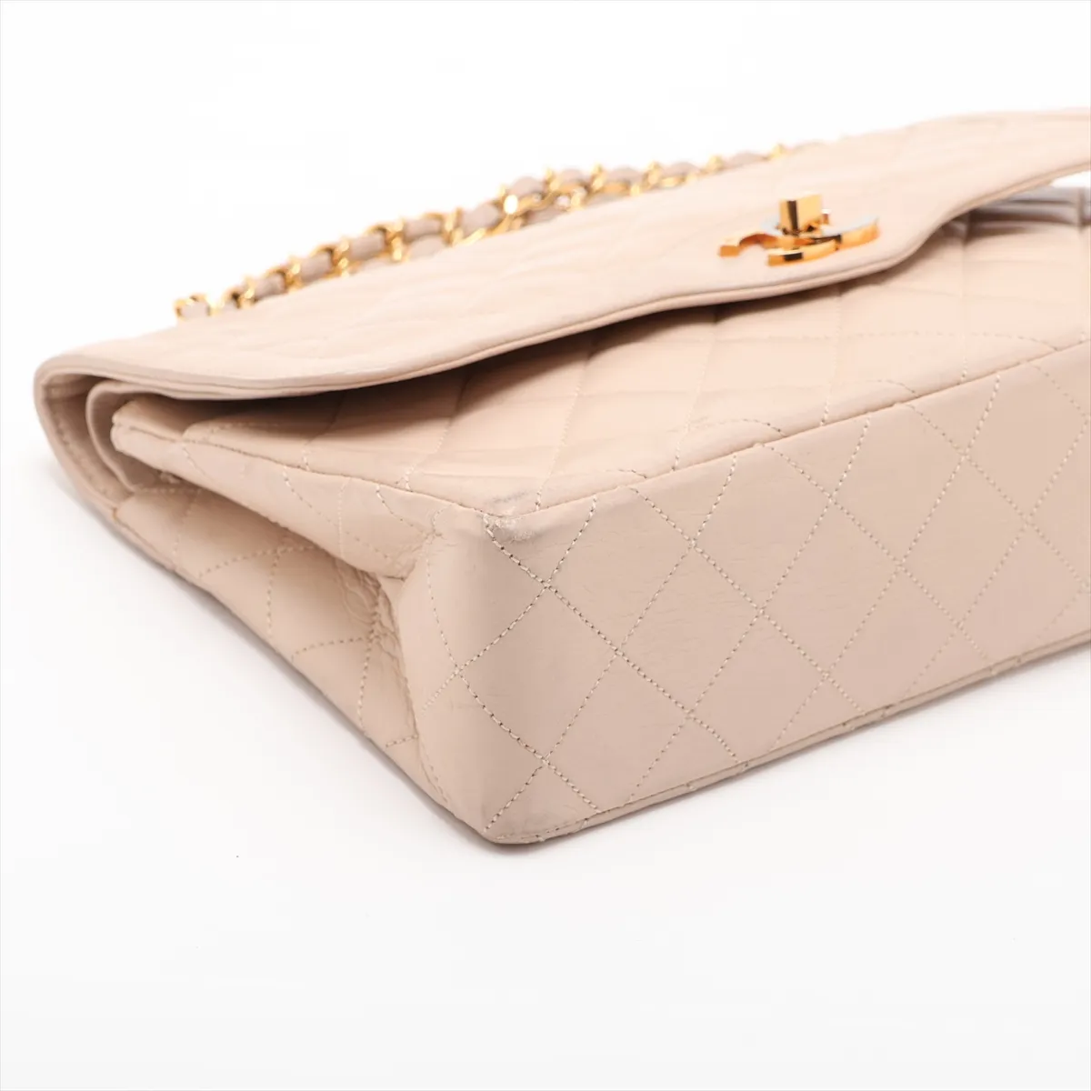 Matelassé Lambskin Double Flap Double Chain Bag, Paris Limited Edition, Beige with Gold Hardware — view 4