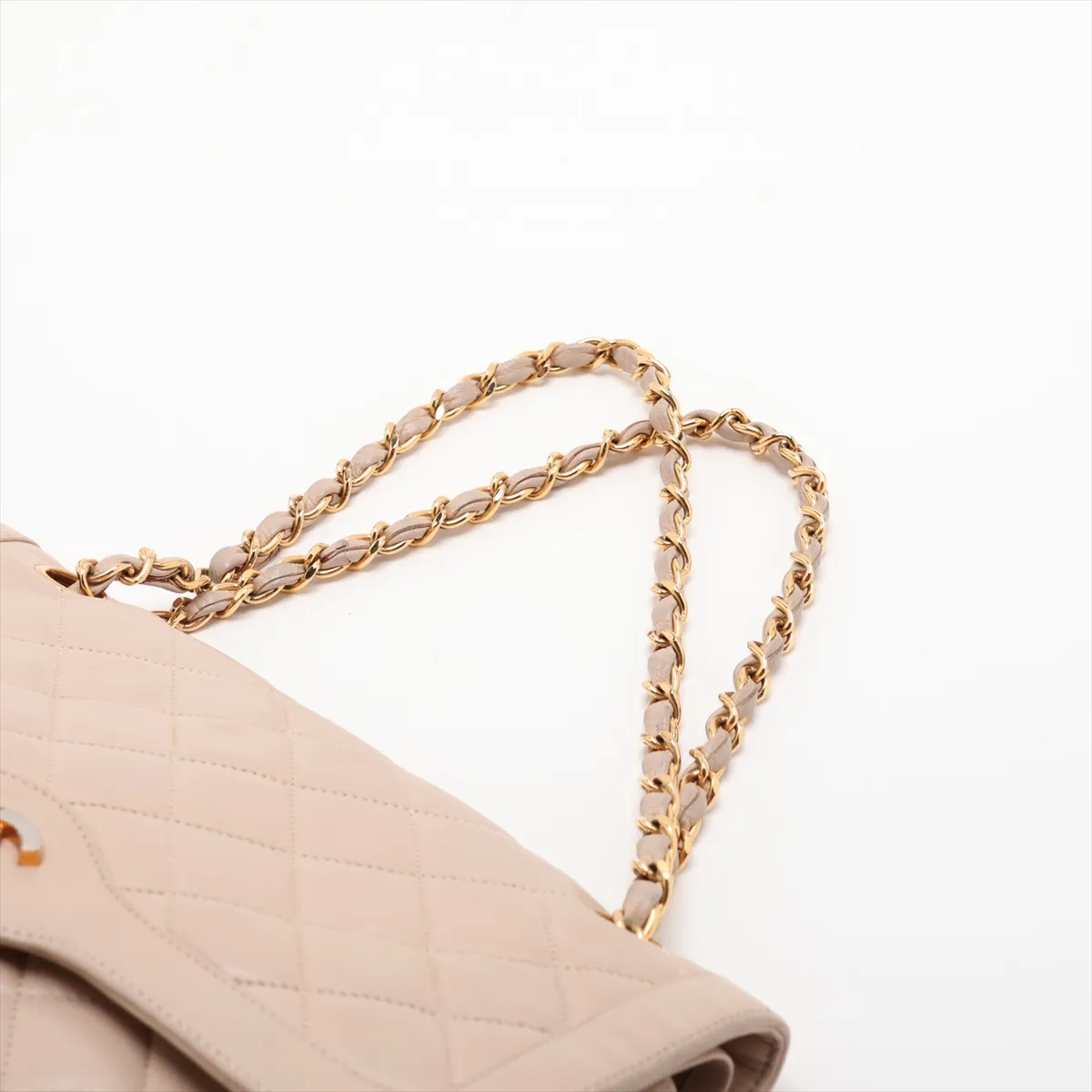 Matelassé Lambskin Double Flap Double Chain Bag, Paris Limited Edition, Beige with Gold Hardware — view 5