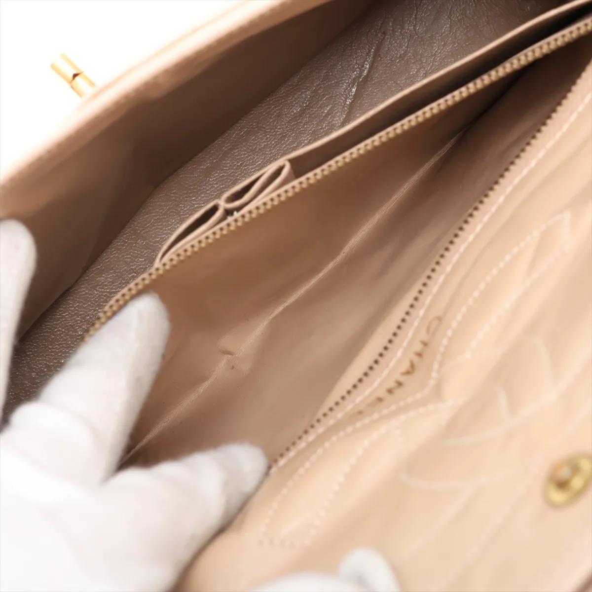 Matelassé Lambskin Double Flap Double Chain Bag, Paris Limited Edition, Beige with Gold Hardware — view 7
