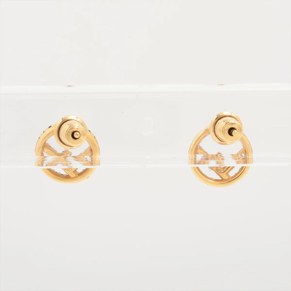 F is Fendi earrings (for both ears), gold and black with rhinestones. Shows signs of wear: — view 2