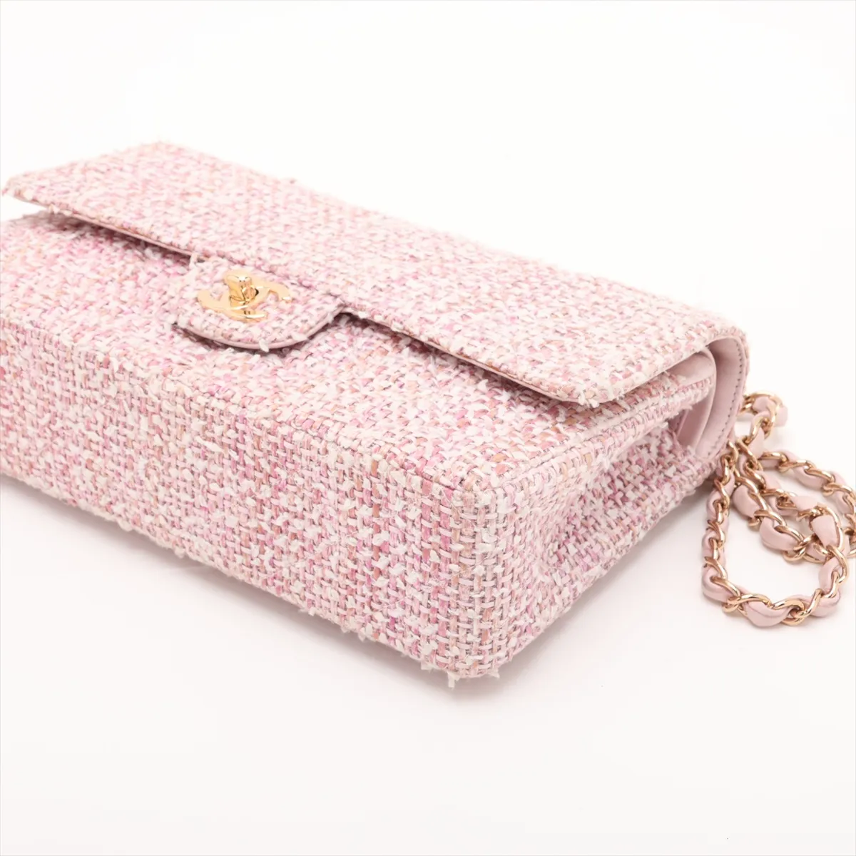 Matelassé 25 Tweed Double Flap Double Chain Bag, Pink with Gold Hardware, 8218424, Series 8, A01112 — view 3