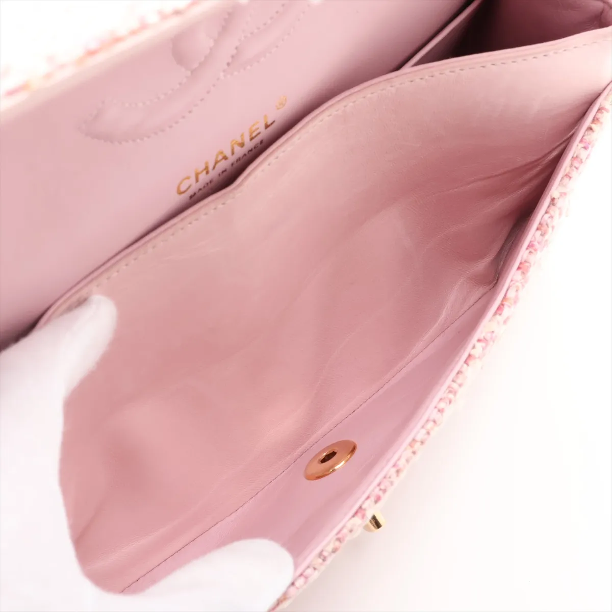 Matelassé 25 Tweed Double Flap Double Chain Bag, Pink with Gold Hardware, 8218424, Series 8, A01112 — view 8