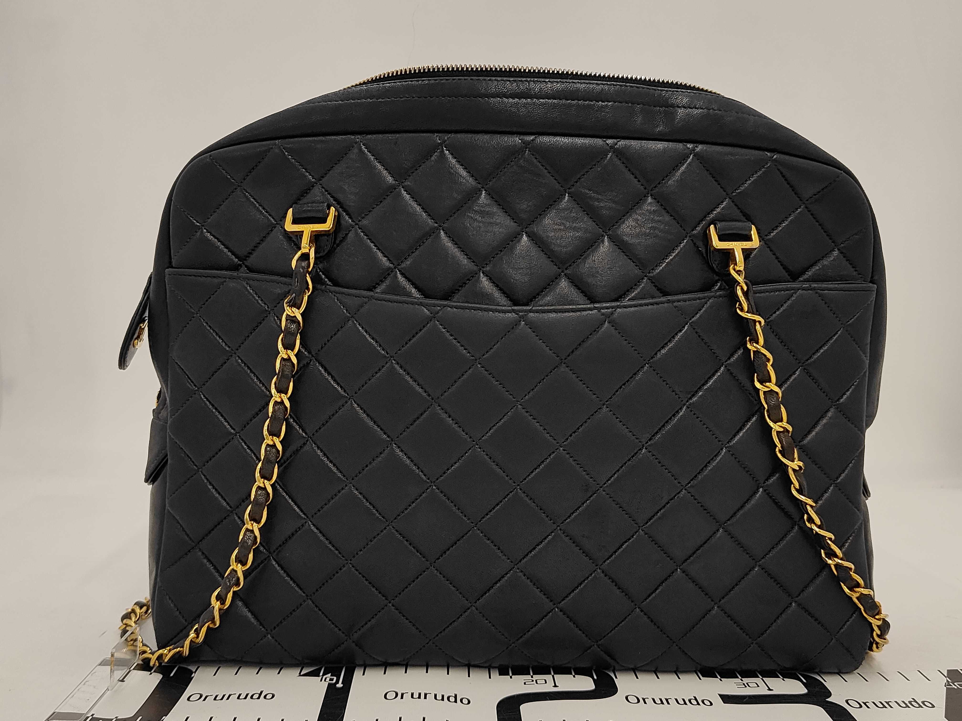 Lambskin Black Matelassé Chain Shoulder Tote Bag (with original seal) — view 2