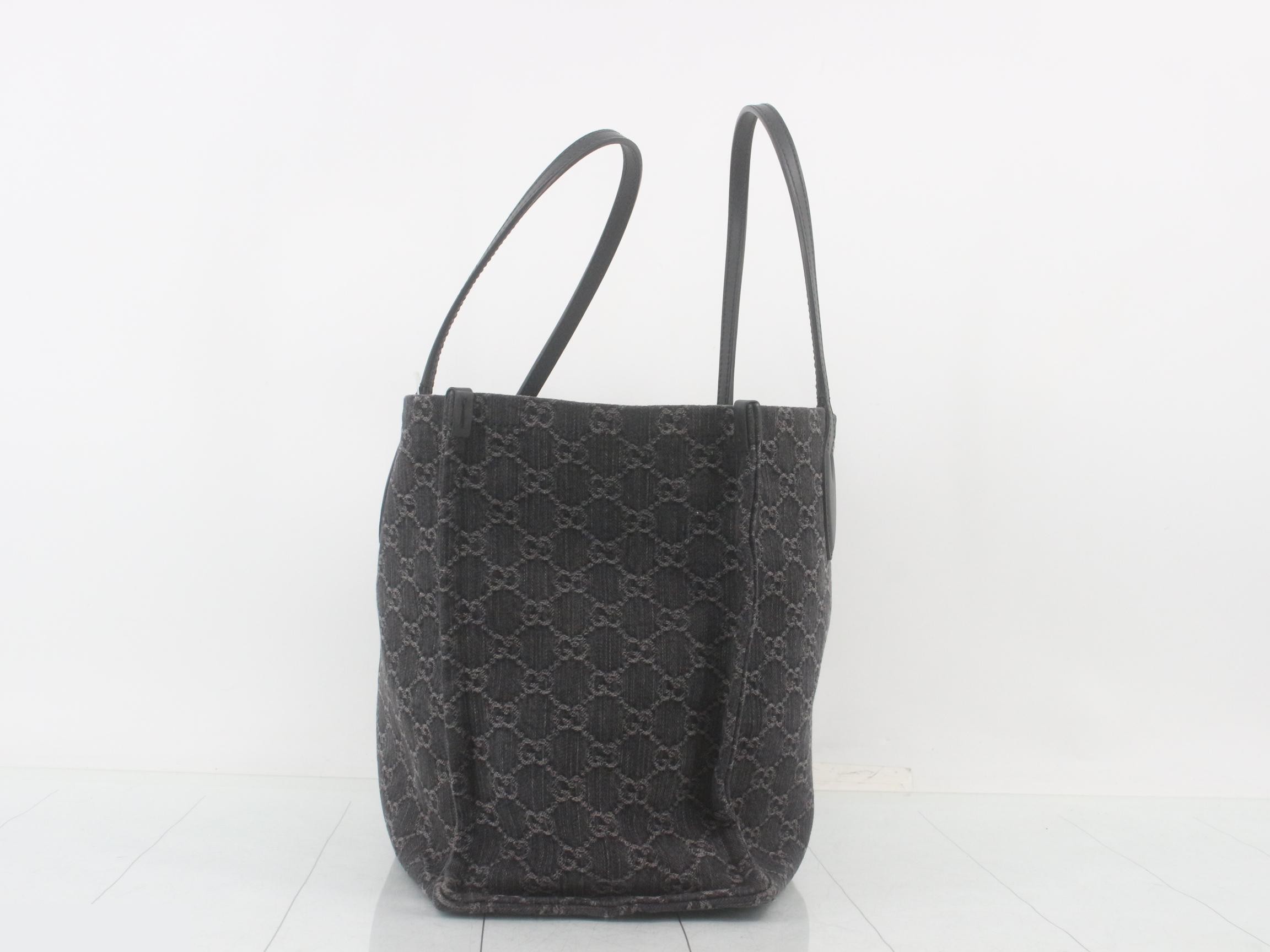 GG Denim Tote Bag, Canvas/Leather, Black — view 3