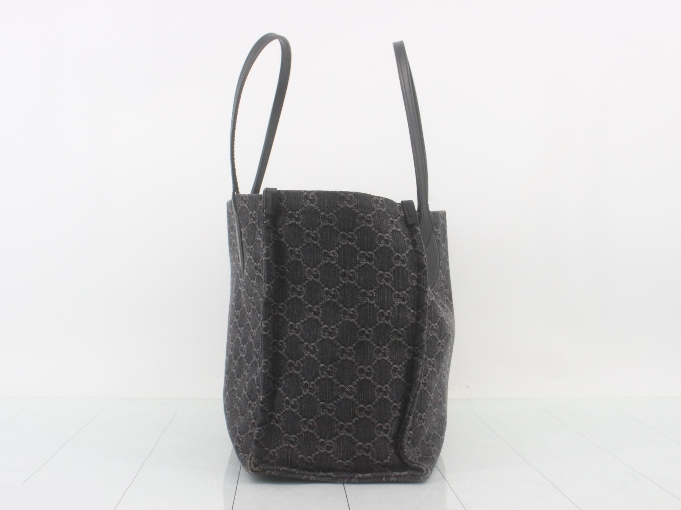 GG Denim Tote Bag, Canvas/Leather, Black — view 4