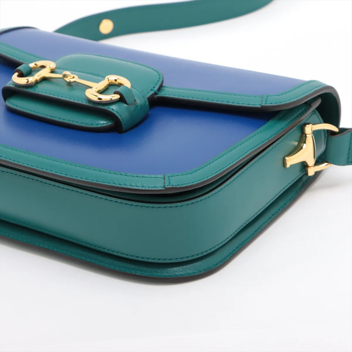 Horsebit 1955 Leather Shoulder Bag, Blue x Green, 602204 — view 3