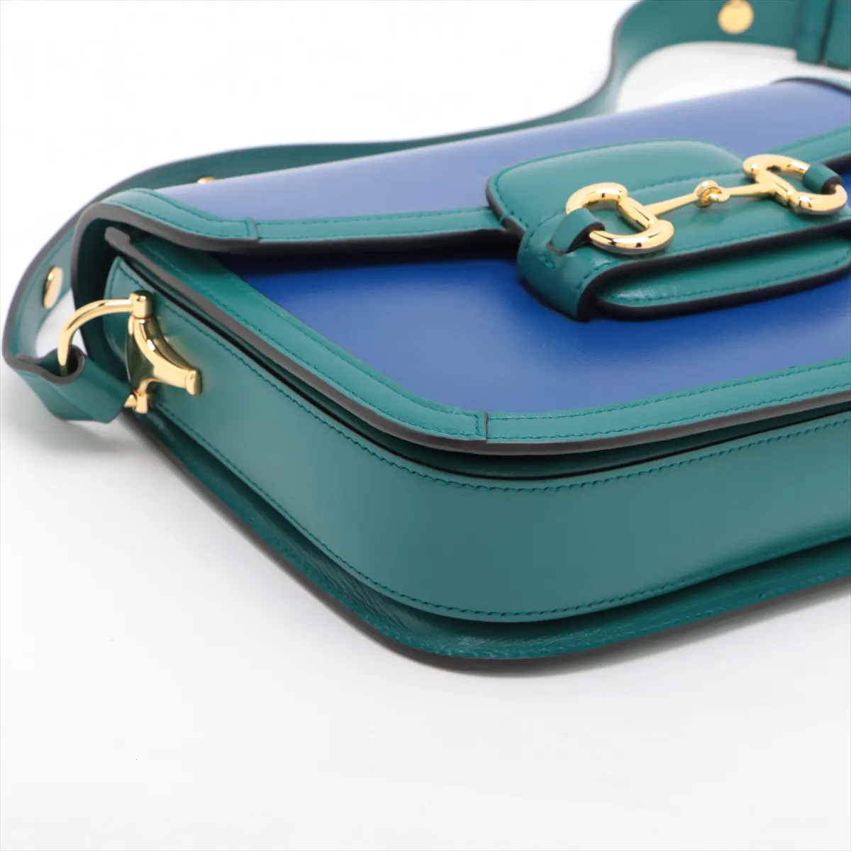 Horsebit 1955 Leather Shoulder Bag, Blue x Green, 602204 — view 4