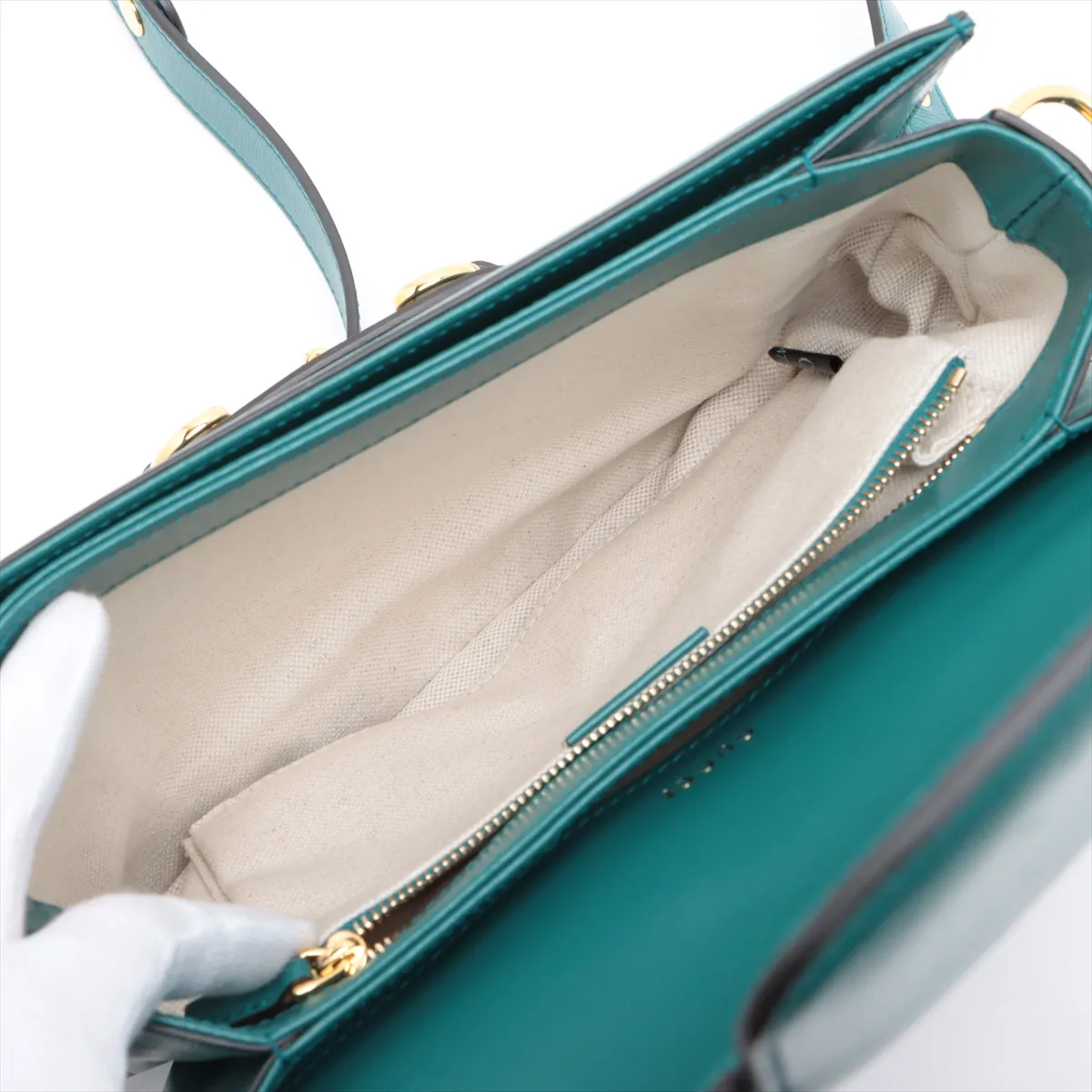 Horsebit 1955 Leather Shoulder Bag, Blue x Green, 602204 — view 6