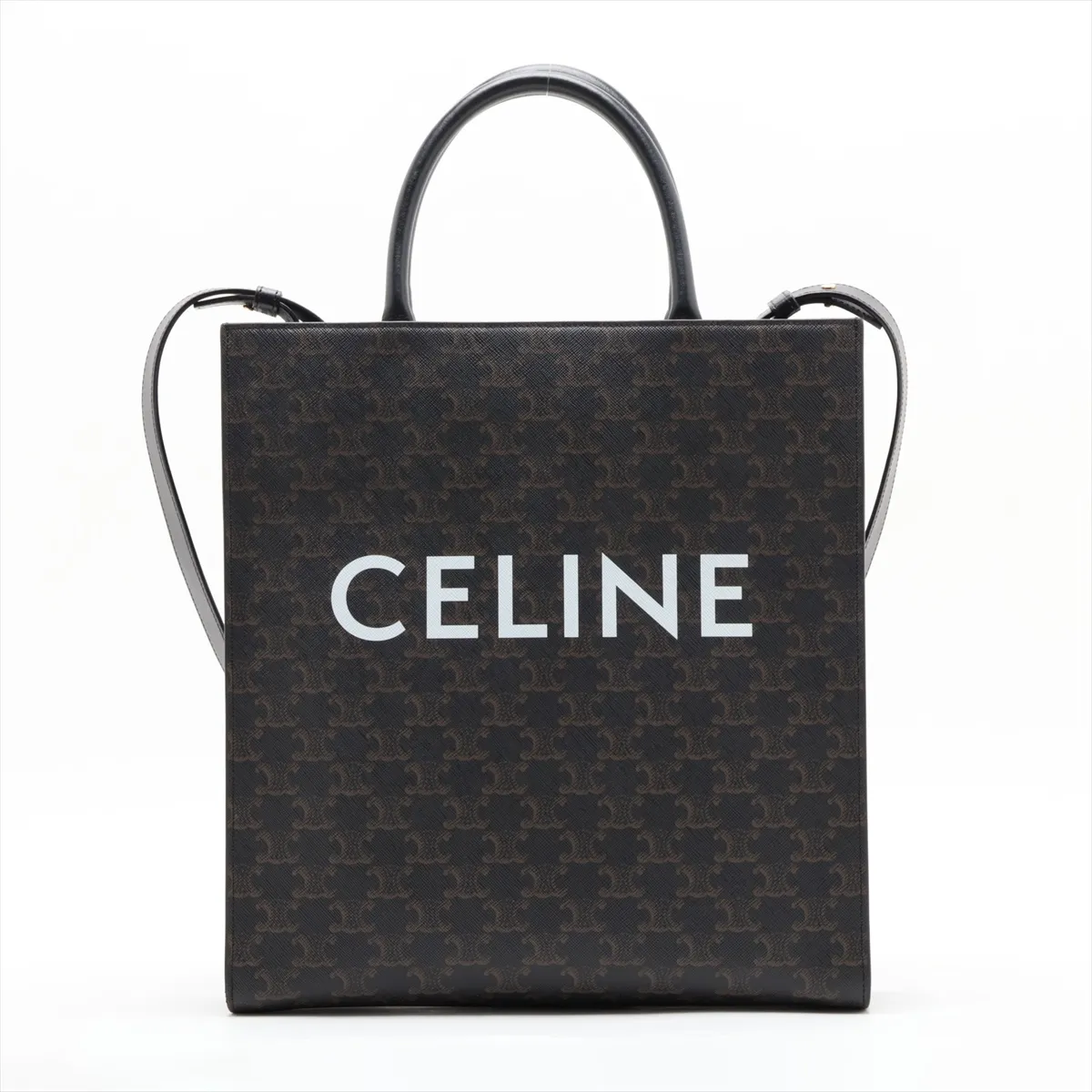 Triomphe Vertical Cabas PVC x Leather 2-Way Tote Bag Black x Brown