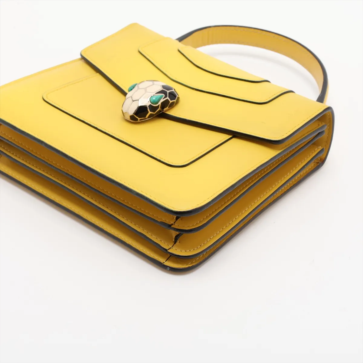Serpenti Forever Leather 2-Way Handbag, Yellow — view 3