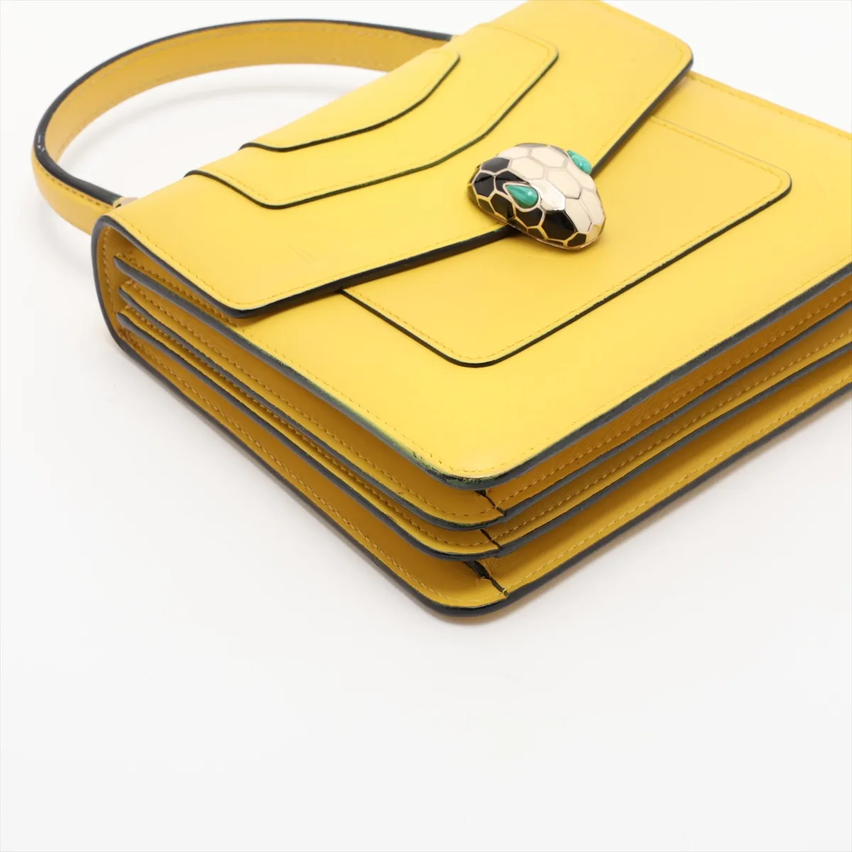 Serpenti Forever Leather 2-Way Handbag, Yellow — view 4