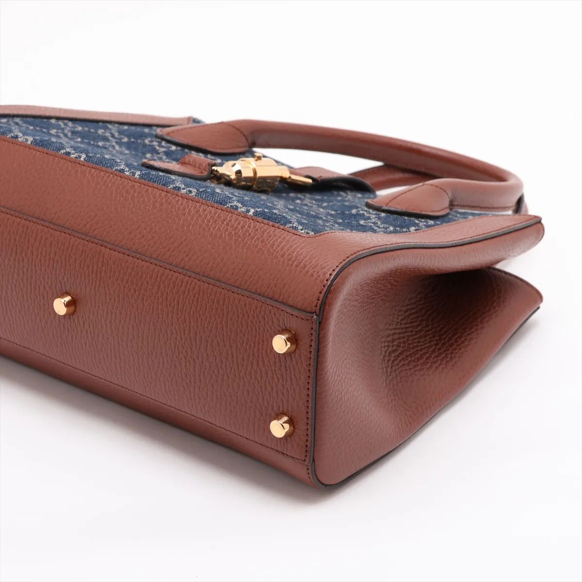 GG Denim Jackie 1961 Denim x Leather 2-Way Handbag Blue x Brown 649016 — view 3