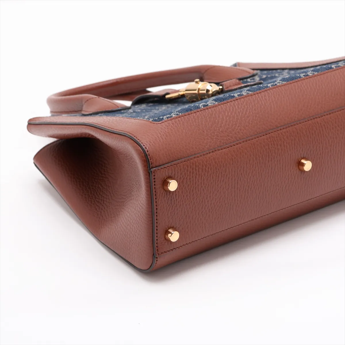 GG Denim Jackie 1961 Denim x Leather 2-Way Handbag Blue x Brown 649016 — view 4