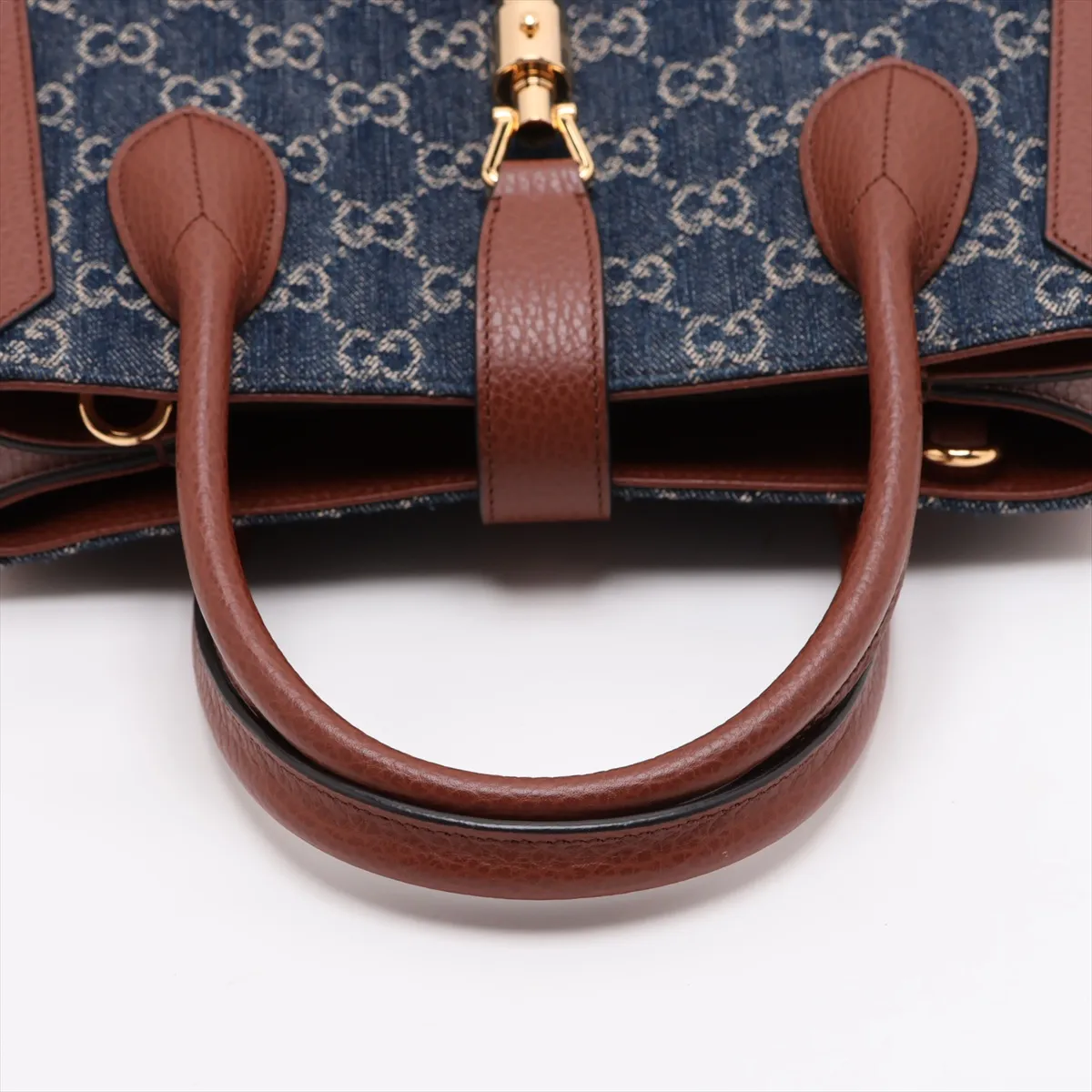 GG Denim Jackie 1961 Denim x Leather 2-Way Handbag Blue x Brown 649016 — view 5