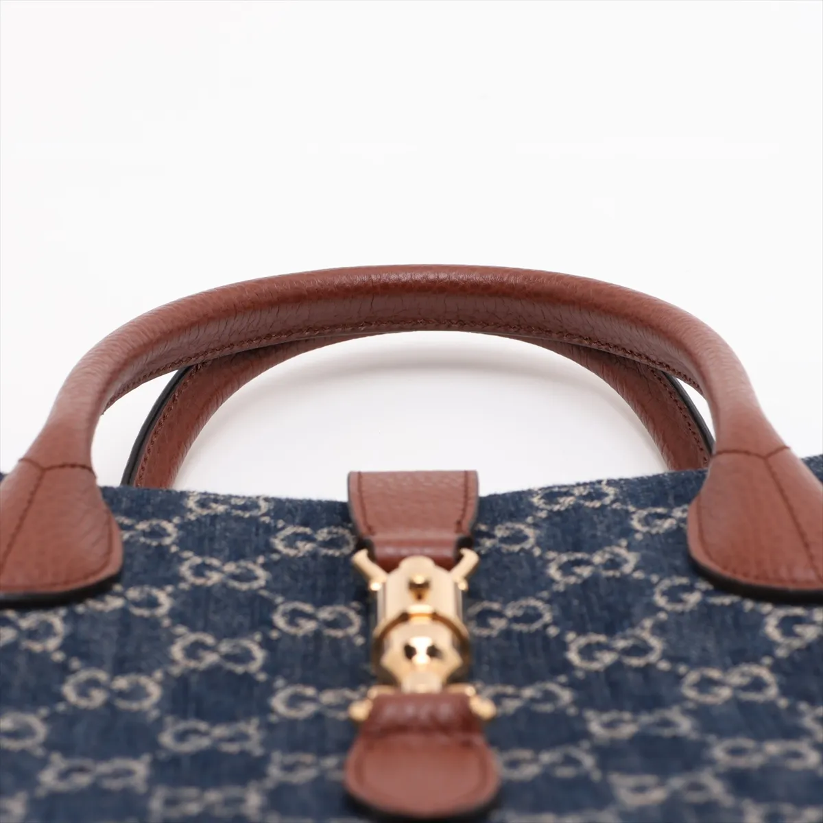 GG Denim Jackie 1961 Denim x Leather 2-Way Handbag Blue x Brown 649016 — view 6