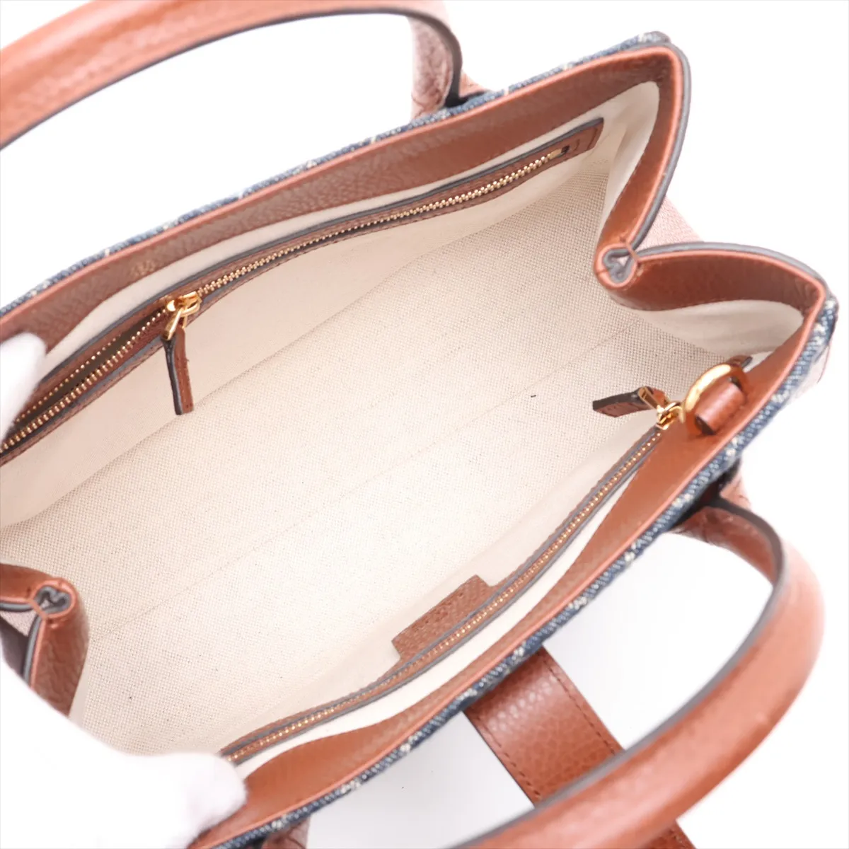 GG Denim Jackie 1961 Denim x Leather 2-Way Handbag Blue x Brown 649016 — view 8
