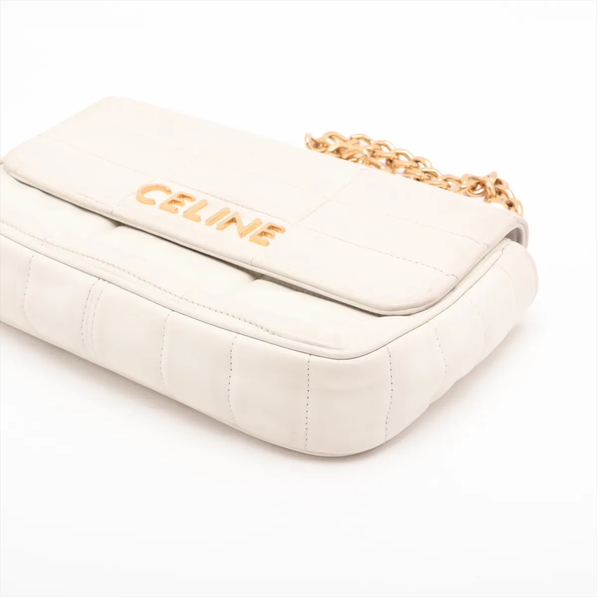 Monochrome Leather Chain Shoulder Bag, White — view 3