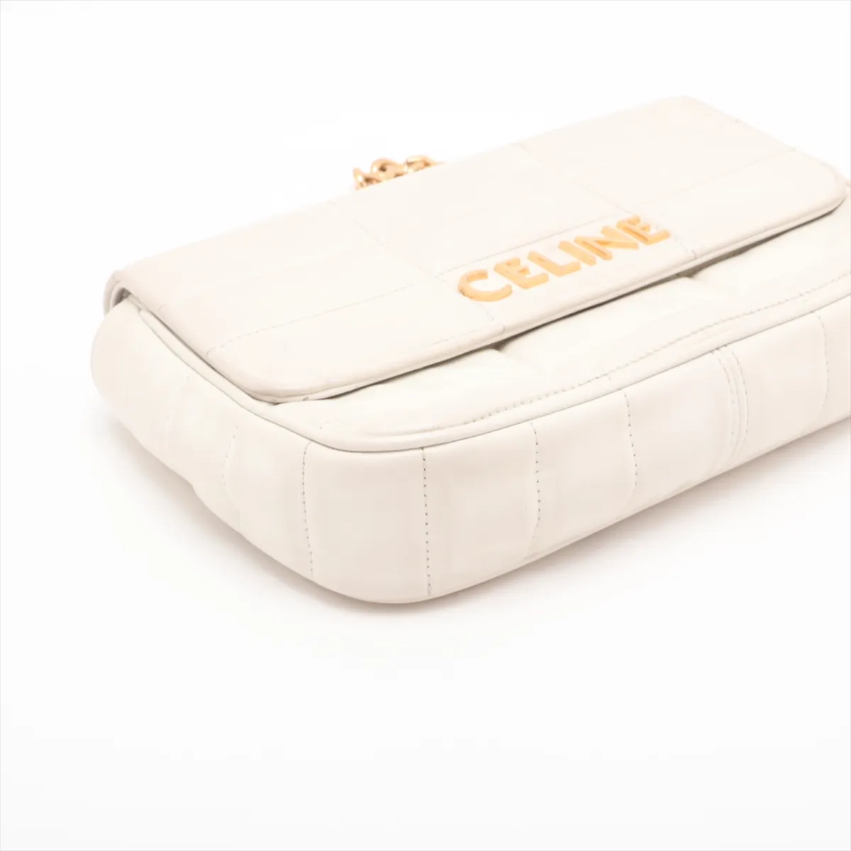 Monochrome Leather Chain Shoulder Bag, White — view 4