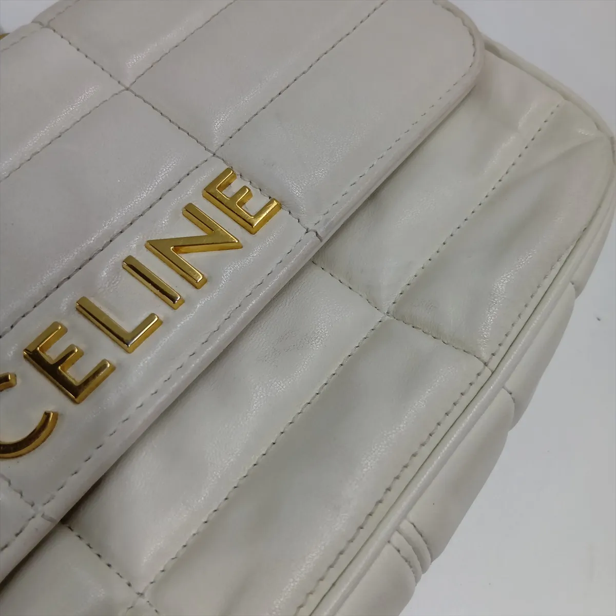 Monochrome Leather Chain Shoulder Bag, White — view 9