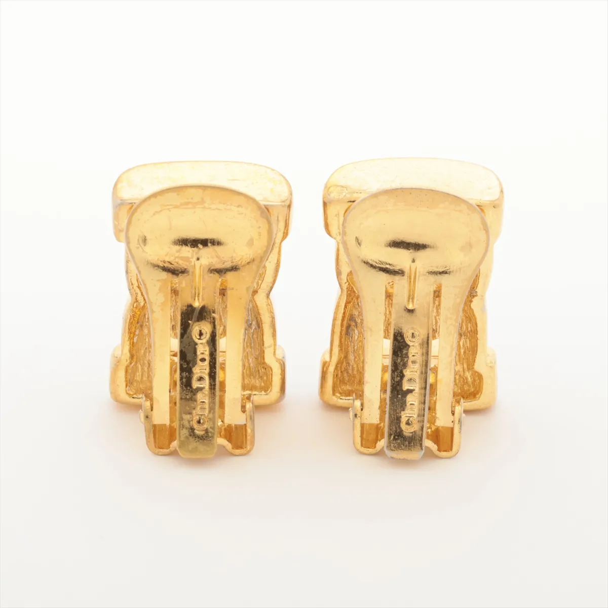 Earrings (for both ears), Gold Plated with Rhinestones, dents, — view 2