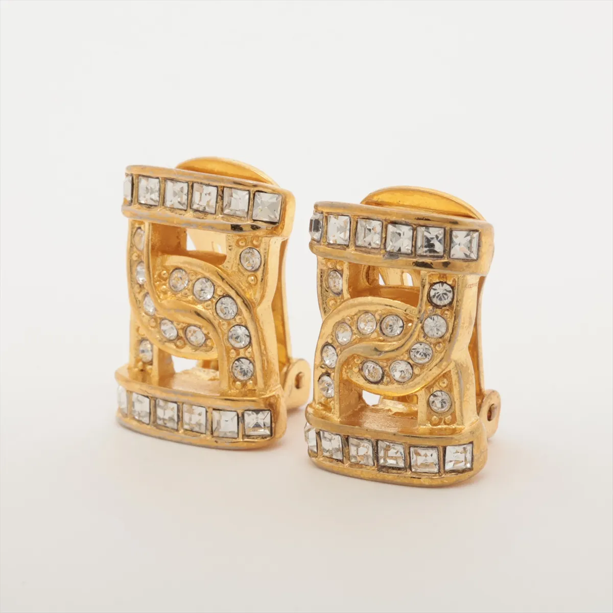 Earrings (for both ears), Gold Plated with Rhinestones, dents, — view 3