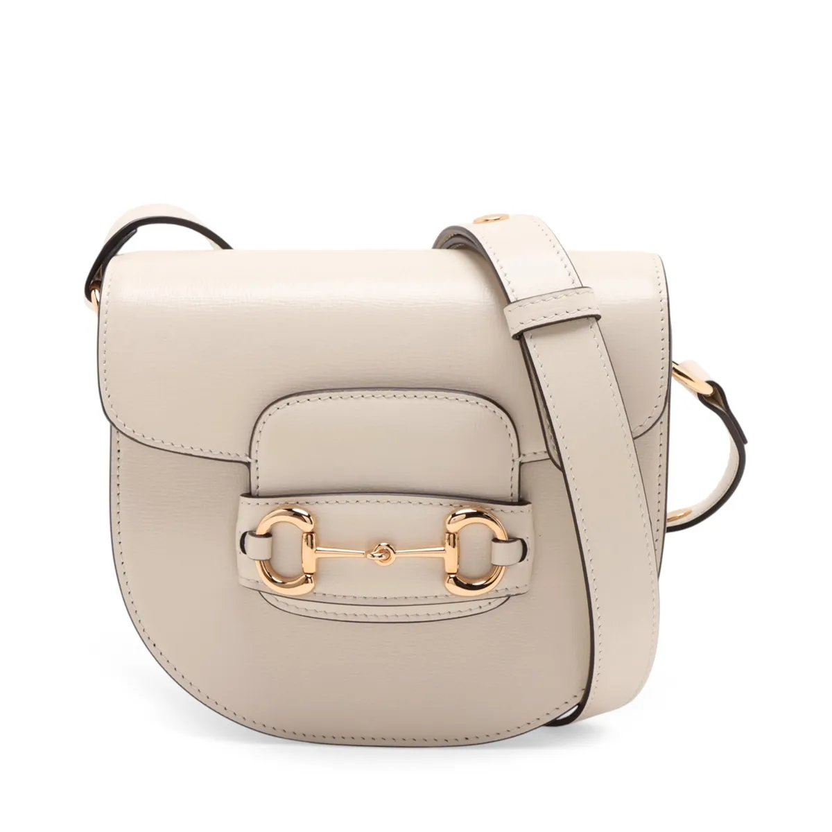 Horsebit 1955 Mini Round Bag 760191 Leather Shoulder Bag White