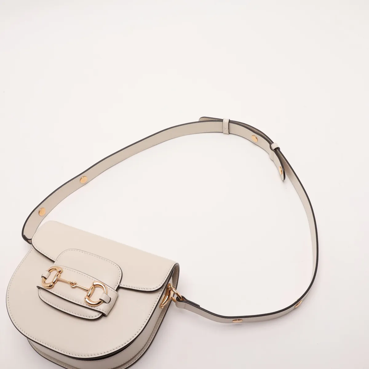Horsebit 1955 Mini Round Bag 760191 Leather Shoulder Bag White — view 5