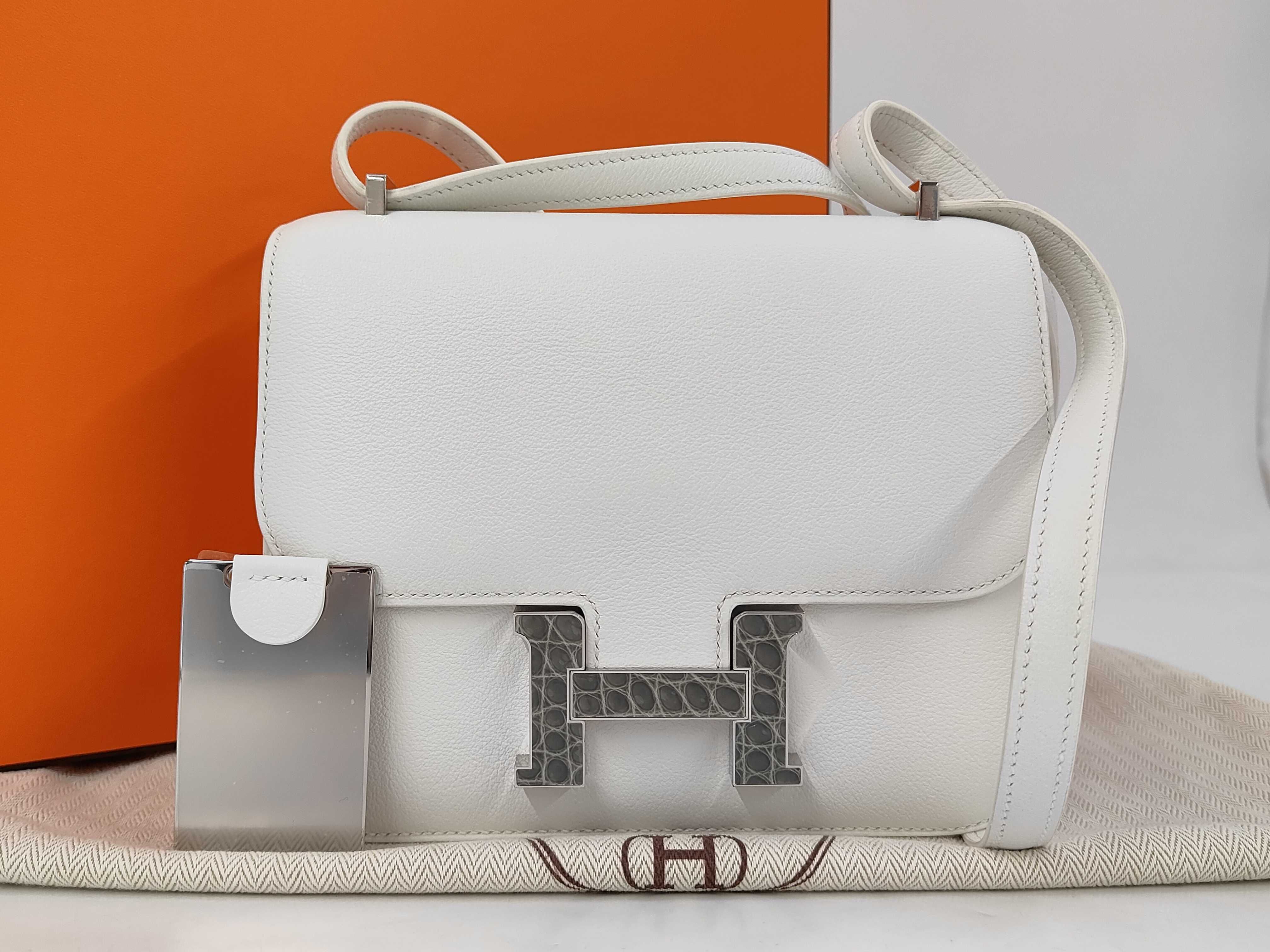 Constance 3 Mini Miroir Evercolor Alligator Shoulder Bag (B stamp, white x Grisimon)