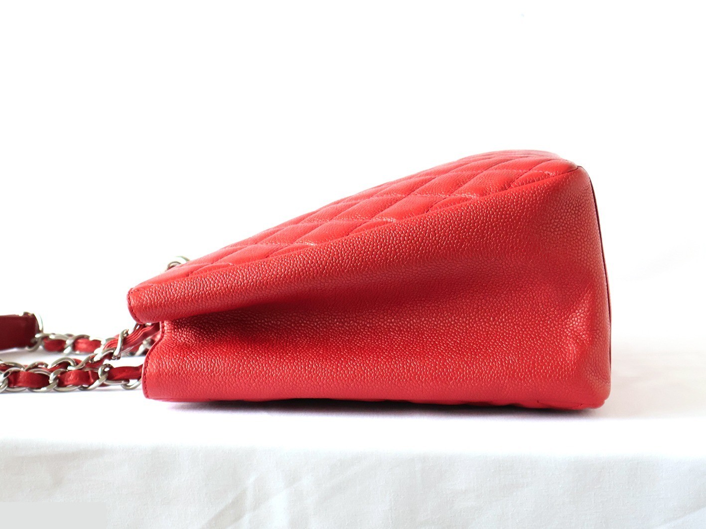 Caviar Skin GST Chain Tote Bag, Red — view 5