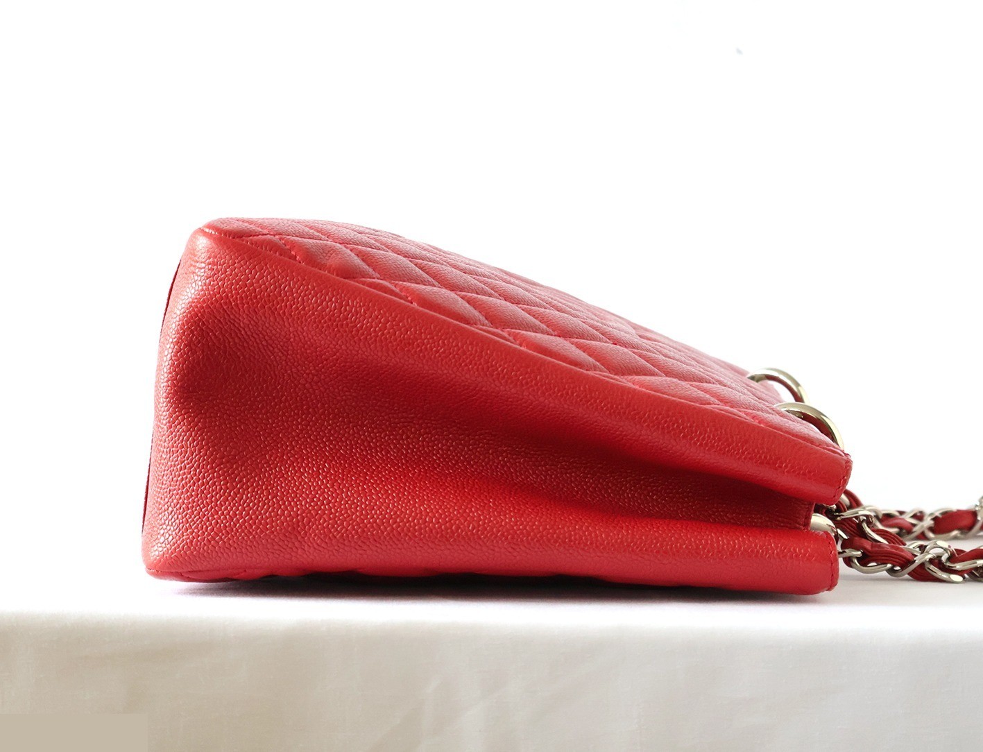 Caviar Skin GST Chain Tote Bag, Red — view 6