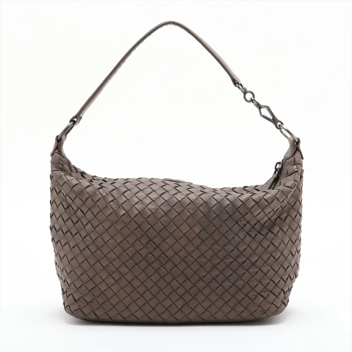 Intrecciato Leather Shoulder Bag, Brown — view 2