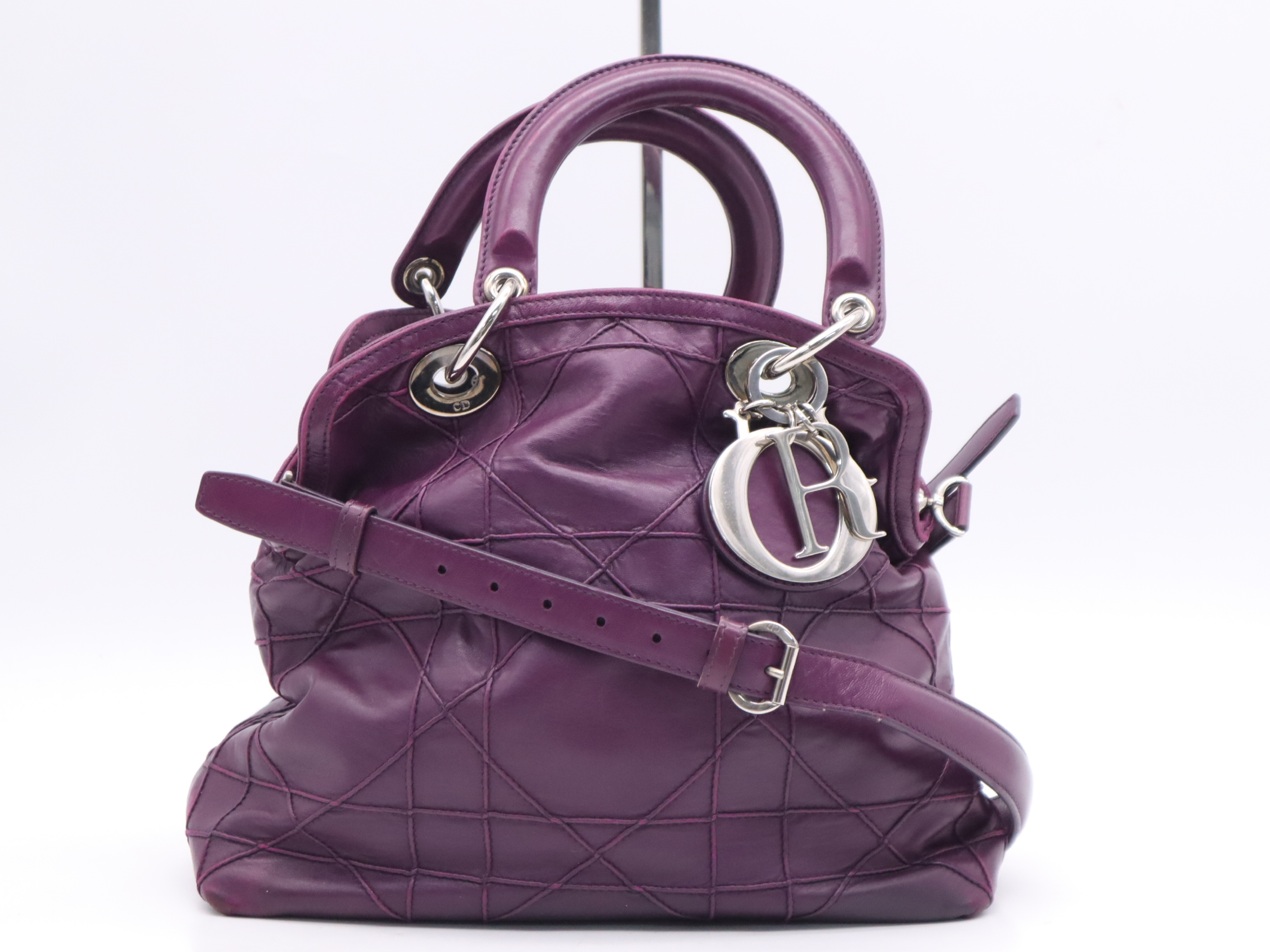 Leather Granville 2-way Bag, Purple, Silver Hardware, with Shoulder Strap, Handbag