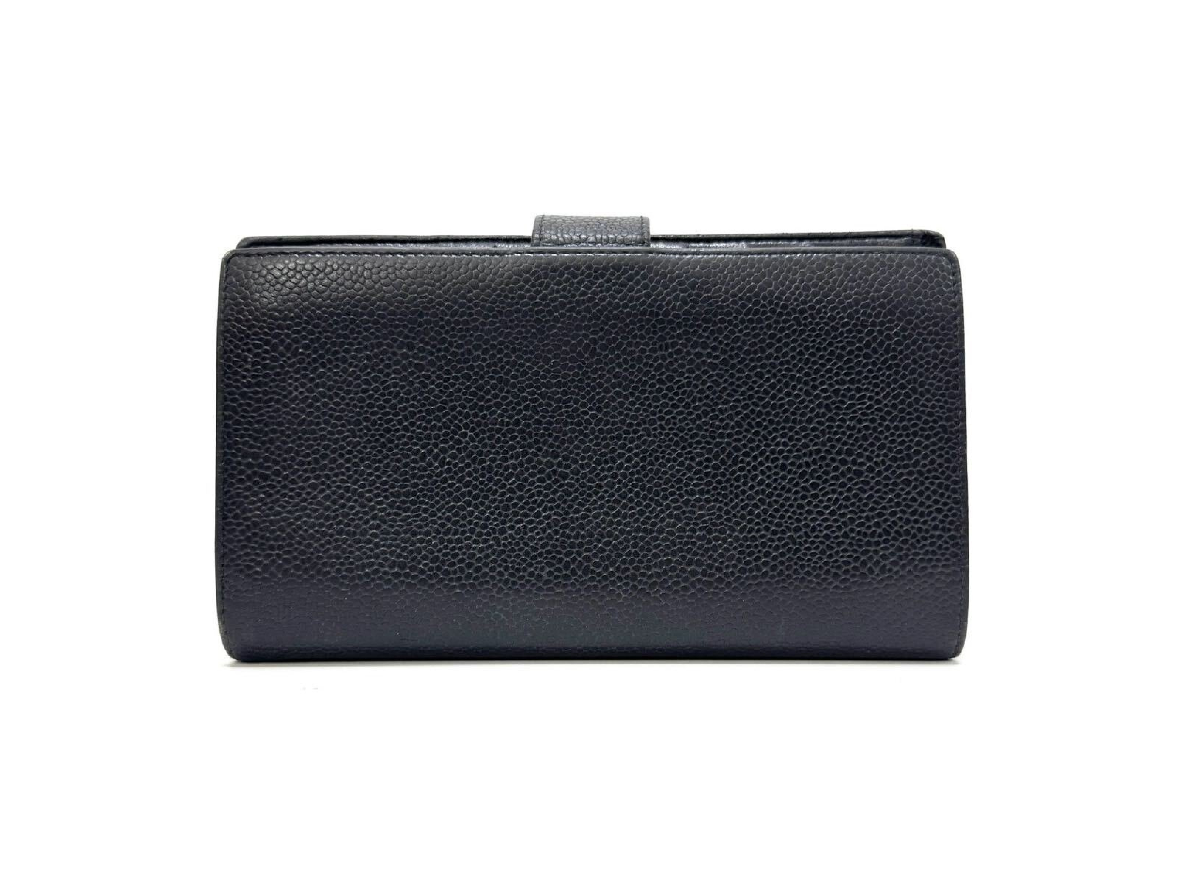 Long Wallet, Bi-fold Wallet, Black Leather, Caviar Skin, Coco Mark, Clasp Closure — view 2