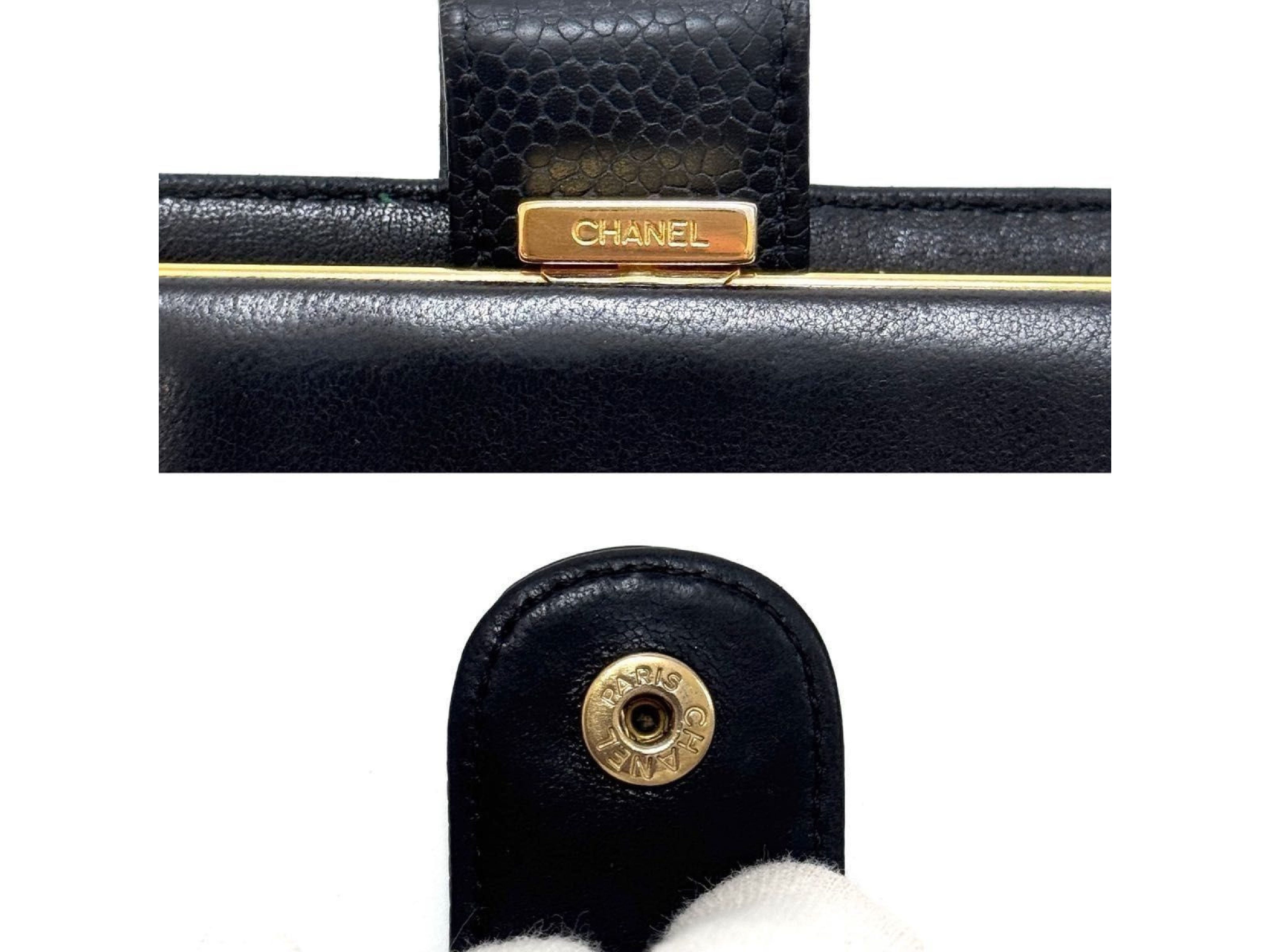 Long Wallet, Bi-fold Wallet, Black Leather, Caviar Skin, Coco Mark, Clasp Closure — view 13
