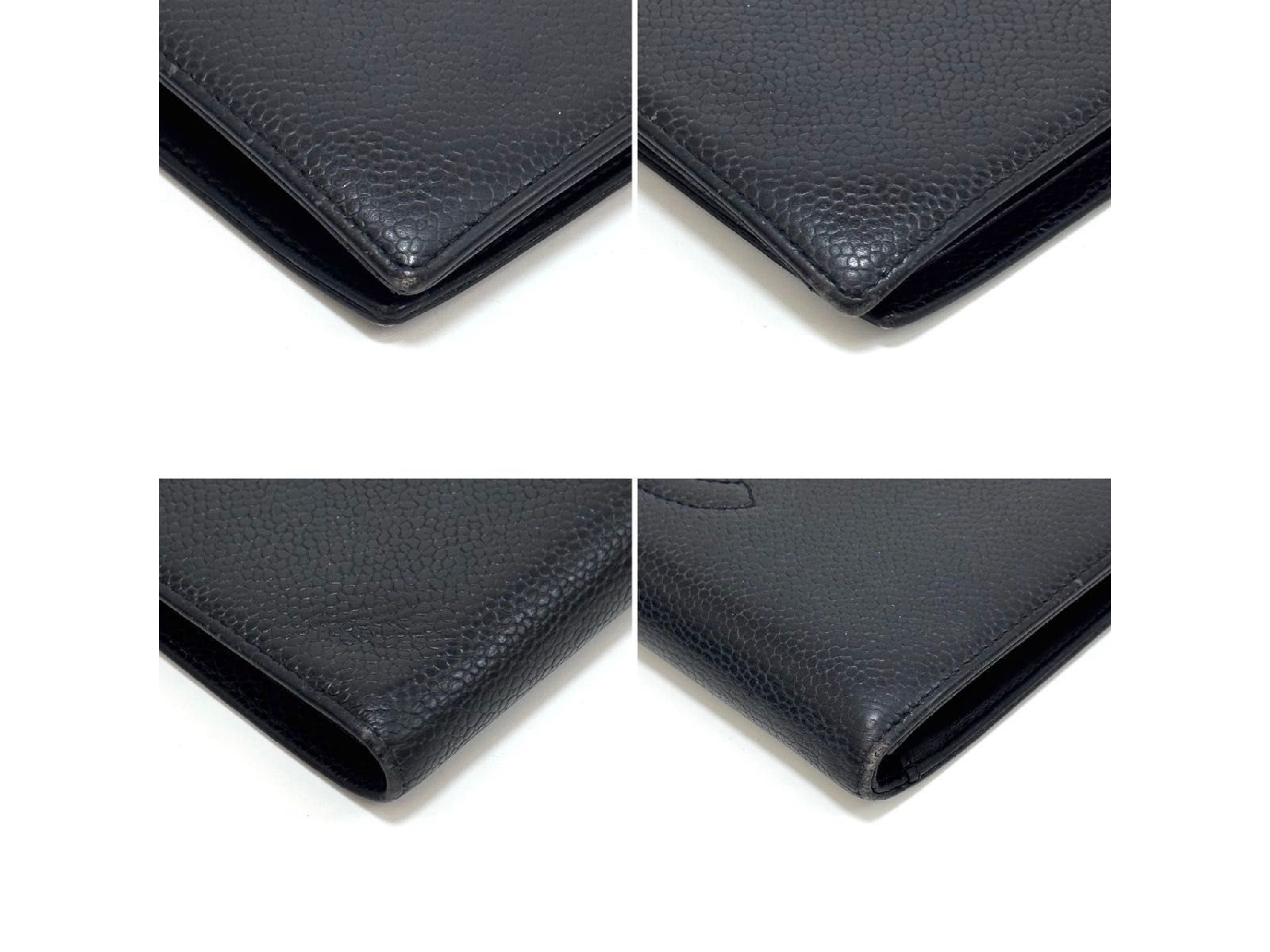 Long Wallet, Bi-fold Wallet, Black Leather, Caviar Skin, Coco Mark, Clasp Closure — view 5