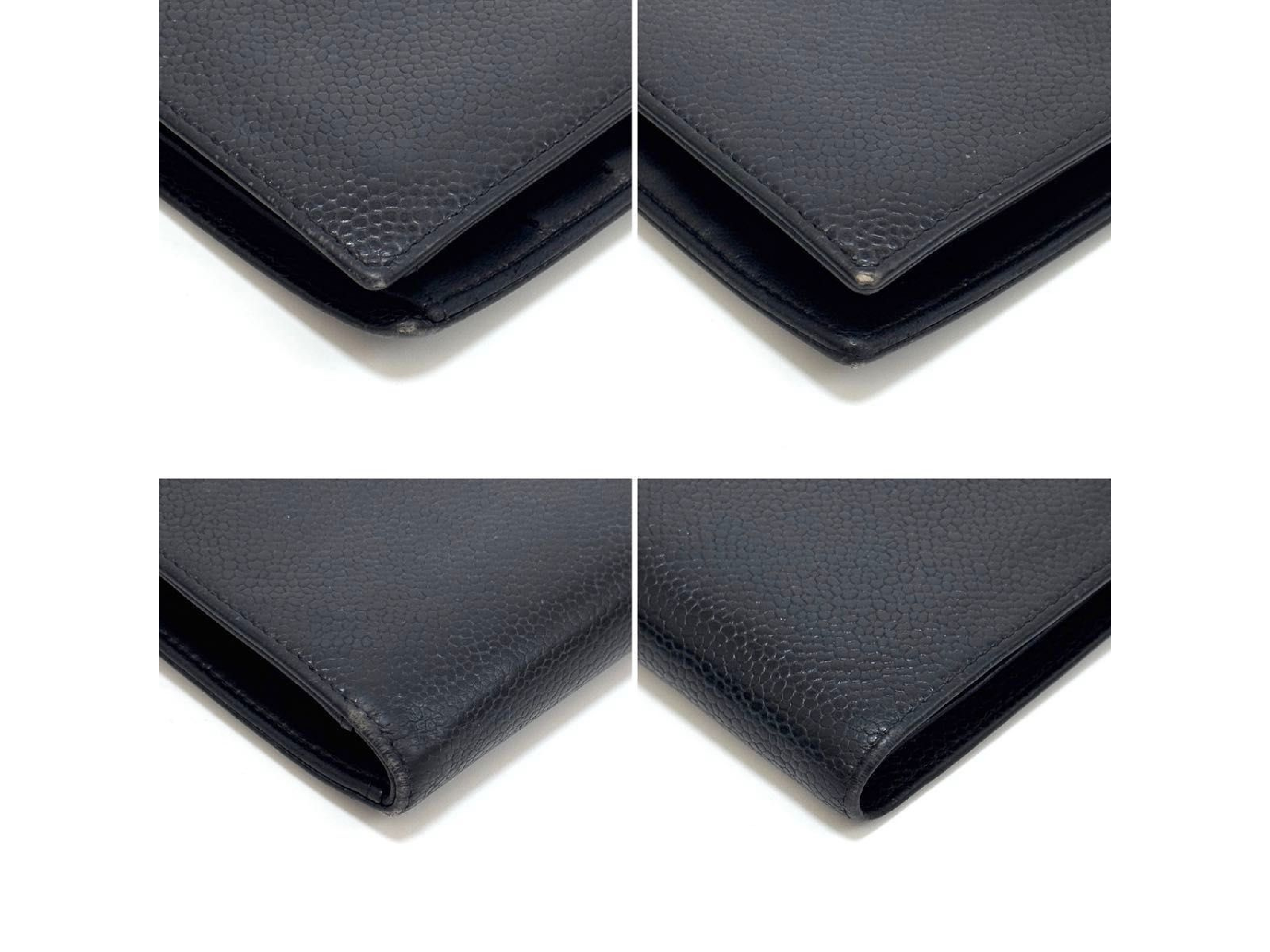 Long Wallet, Bi-fold Wallet, Black Leather, Caviar Skin, Coco Mark, Clasp Closure — view 6