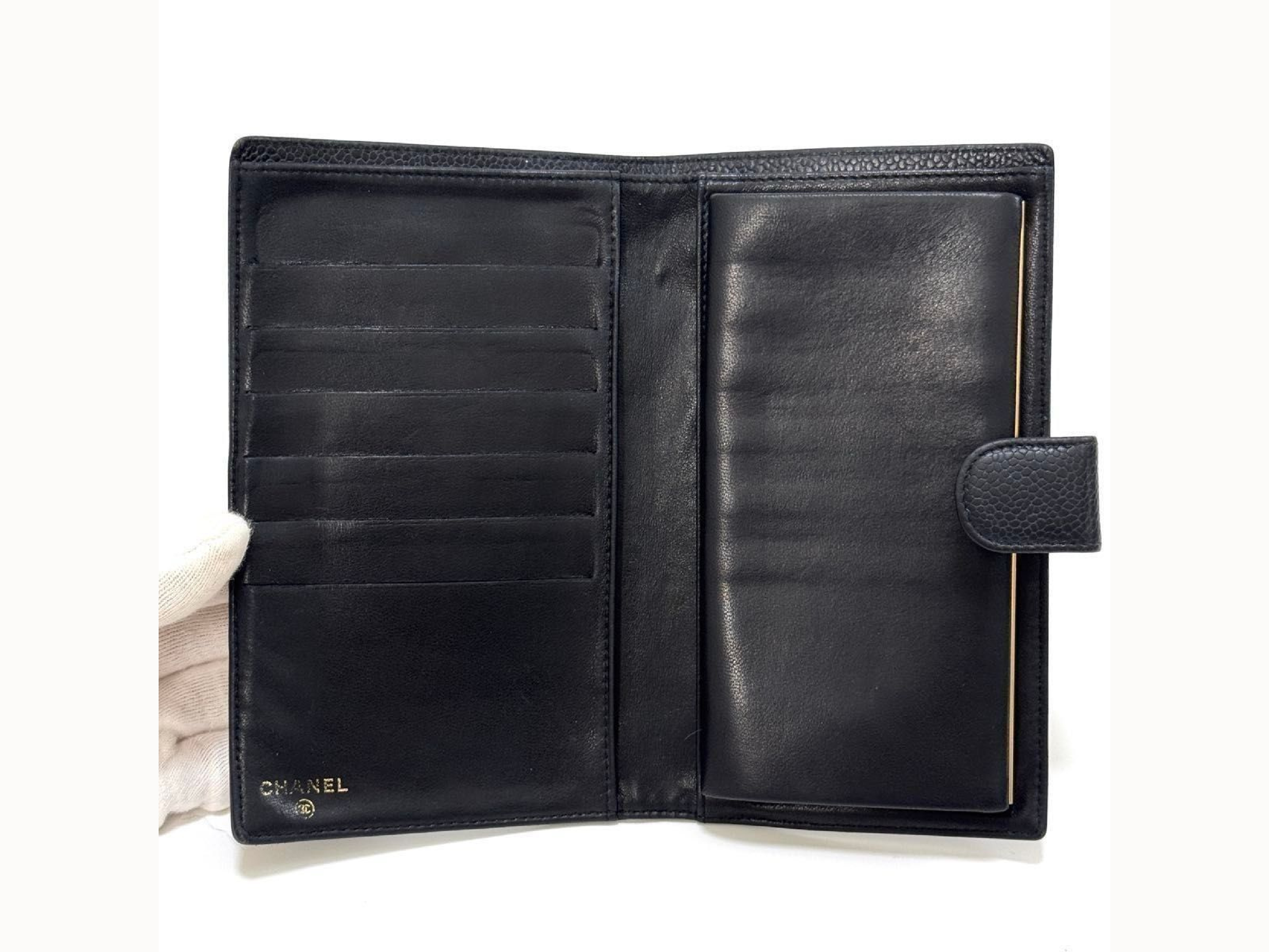Long Wallet, Bi-fold Wallet, Black Leather, Caviar Skin, Coco Mark, Clasp Closure — view 7
