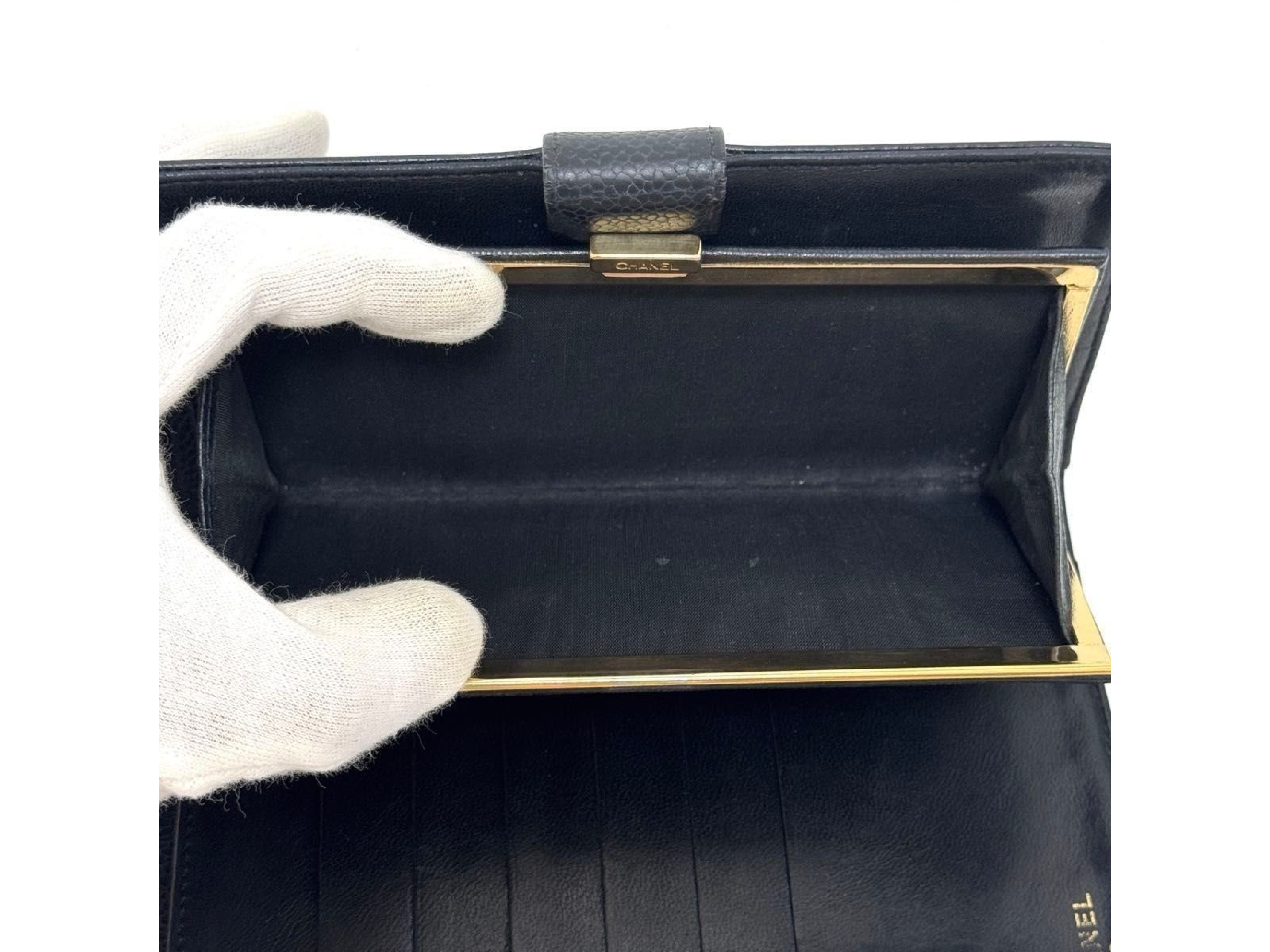 Long Wallet, Bi-fold Wallet, Black Leather, Caviar Skin, Coco Mark, Clasp Closure — view 8